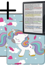 BASEY. Hoes Geschikt voor Kobo Libra Colour Hoesje Bookcase Cover Hoes Met Screenprotector - Hoesje Geschikt voor Kobo Libra Colour Hoes Cover Case - Eenhoorn