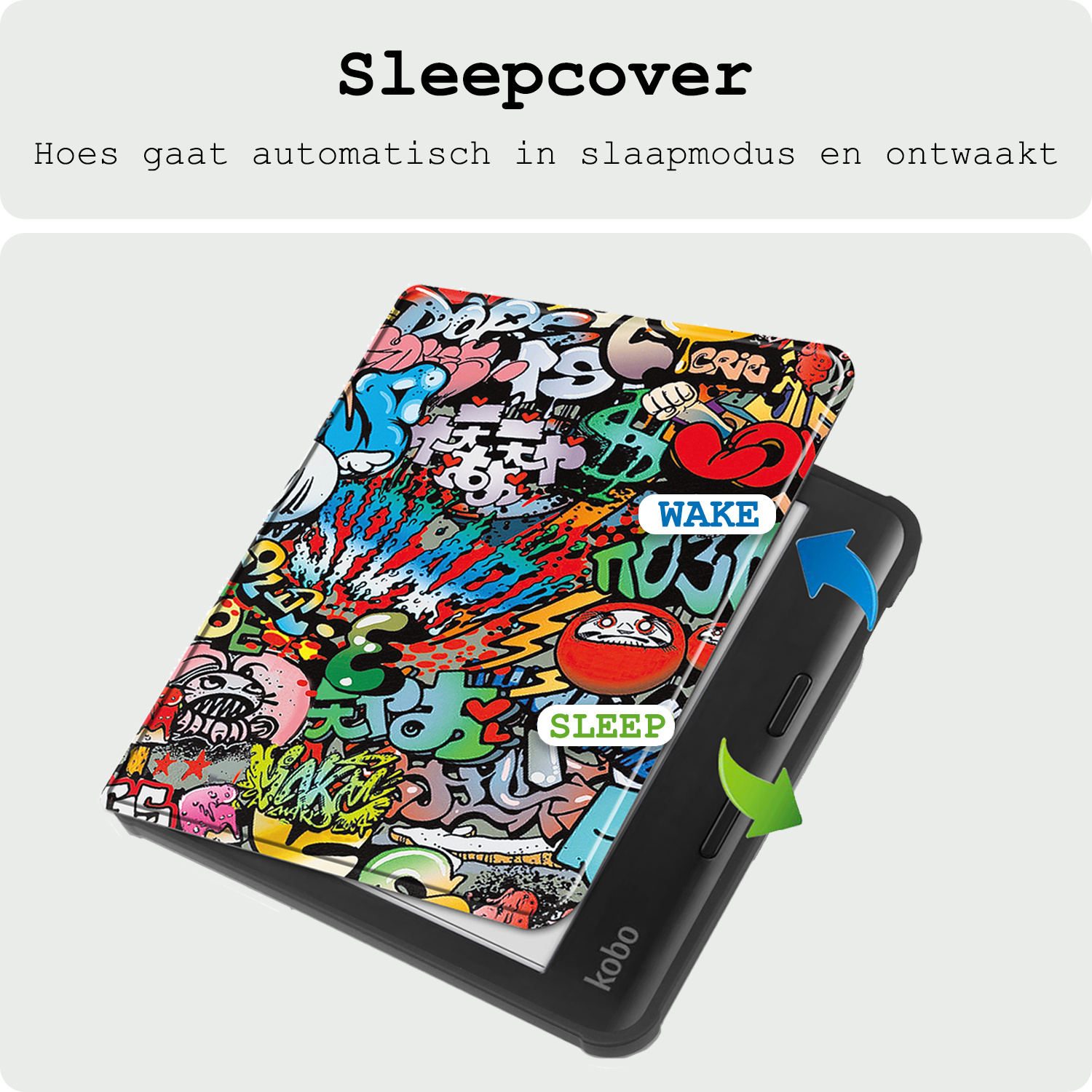 BASEY. Hoes Geschikt voor Kobo Libra Colour Hoesje Bookcase Cover Hoes Met Screenprotector - Hoesje Geschikt voor Kobo Libra Colour Hoes Cover Case - Graffity