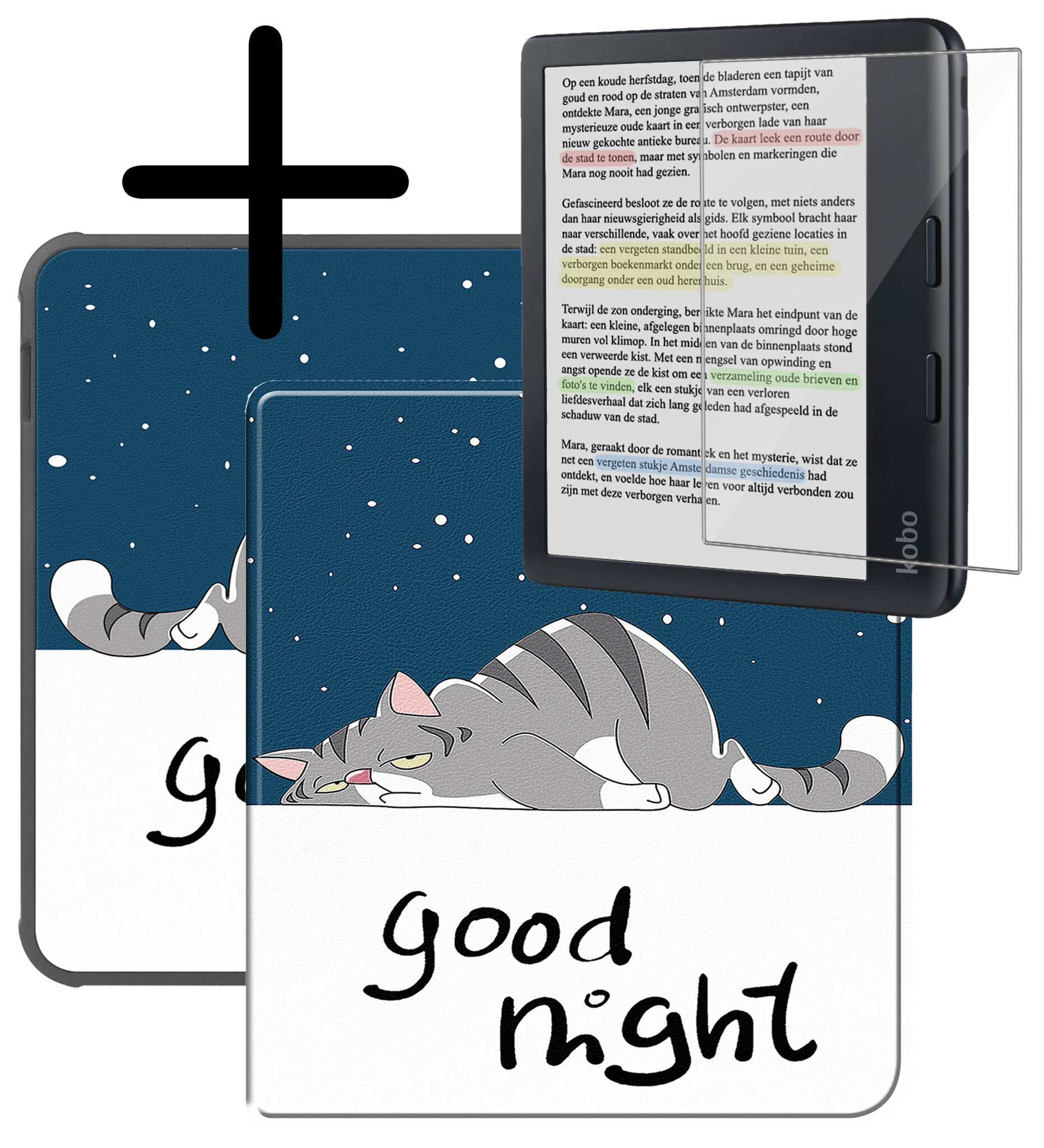 BASEY. Hoes Geschikt voor Kobo Libra Colour Hoesje Bookcase Cover Hoes Met Screenprotector - Hoesje Geschikt voor Kobo Libra Colour Hoes Cover Case - Kat