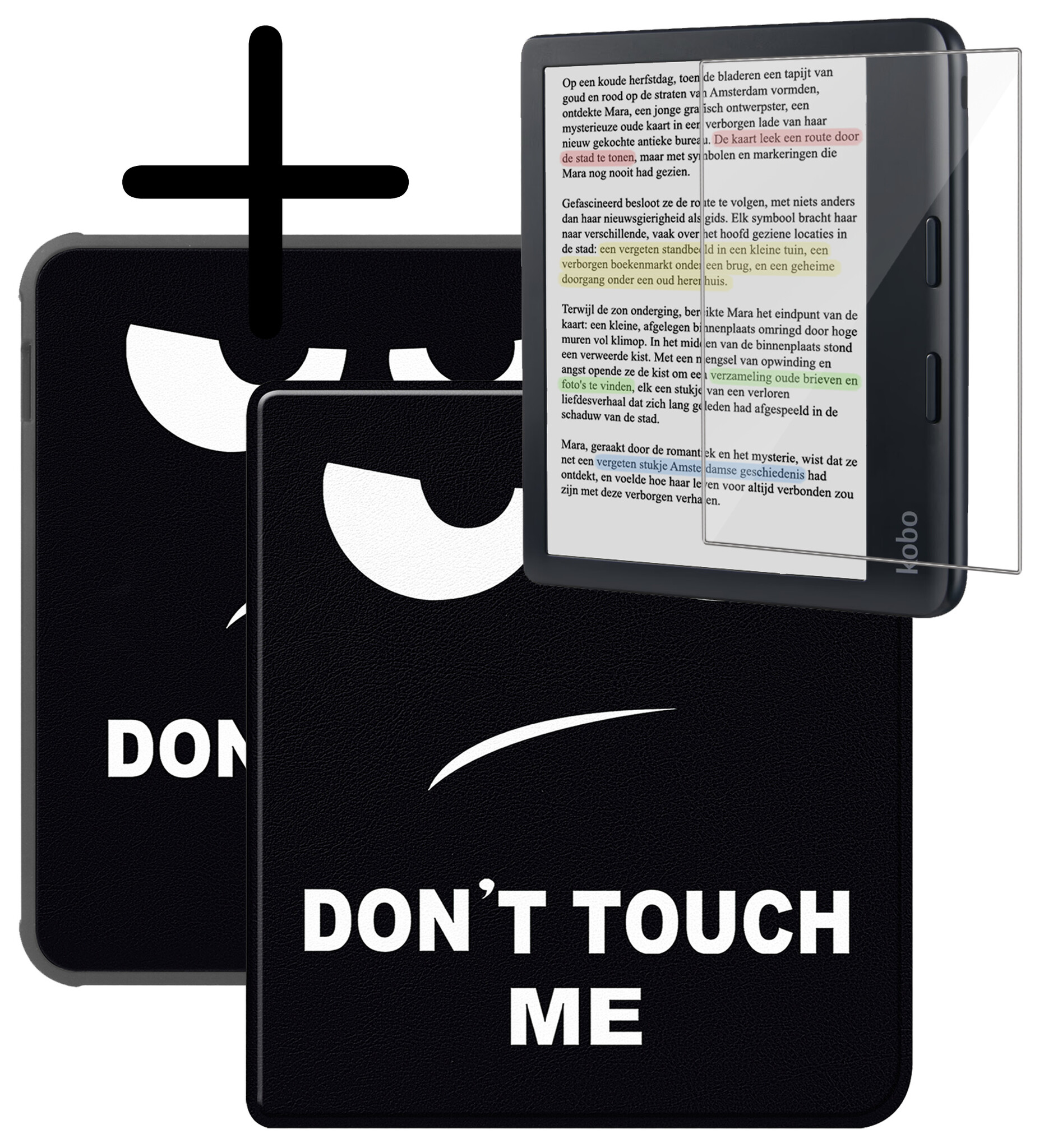 BASEY. Hoes Geschikt voor Kobo Libra Colour Hoesje Bookcase Cover Hoes Met Screenprotector - Hoesje Geschikt voor Kobo Libra Colour Hoes Cover Case - Don't Touch Me