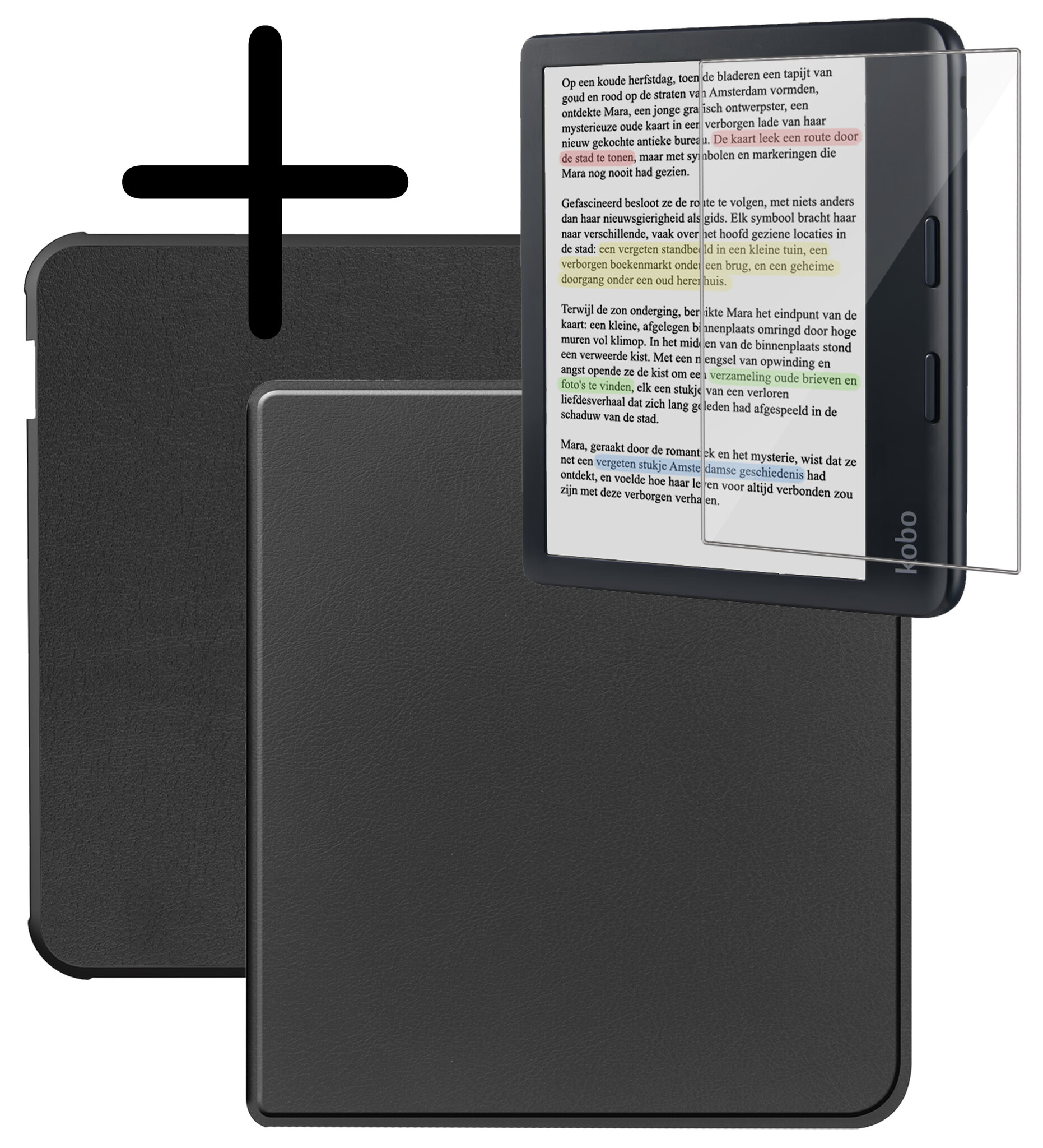 BASEY. Hoes Geschikt voor Kobo Libra Colour Hoesje Bookcase Cover Hoes Met Screenprotector - Hoesje Geschikt voor Kobo Libra Colour Hoes Cover Case - Zwart