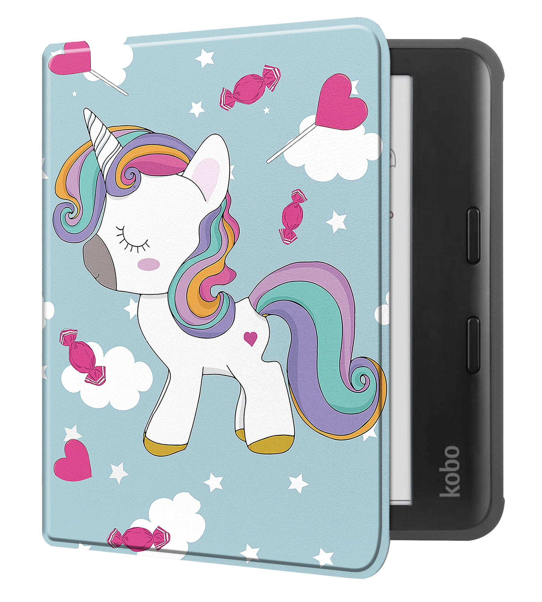 NoXx Hoes Geschikt voor Kobo Libra Colour Hoesje Bookcase Cover Book Case Hoes Sleepcover - Eenhoorn