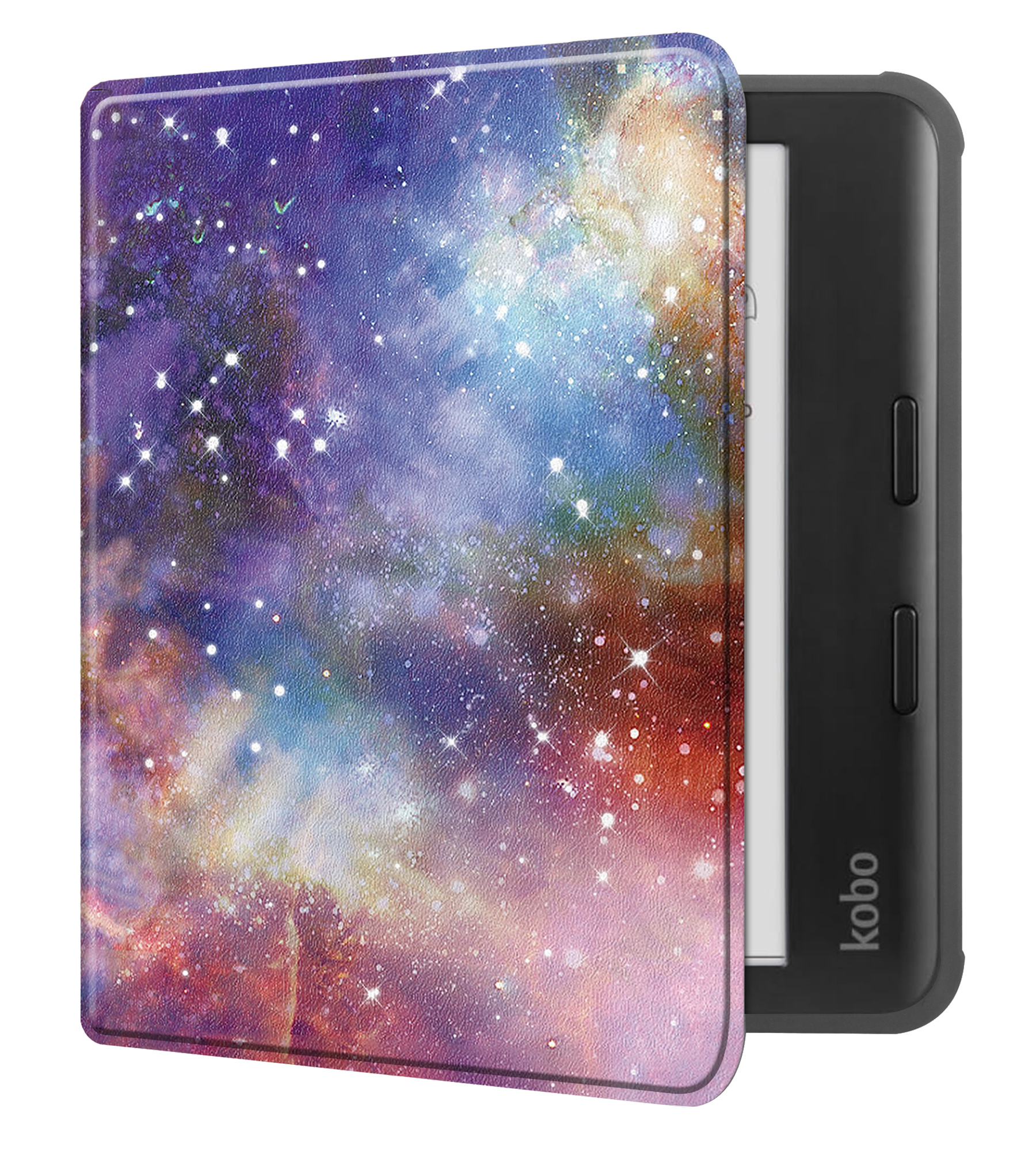 NoXx Hoes Geschikt voor Kobo Libra Colour Hoesje Bookcase Cover Book Case Hoes Sleepcover - Galaxy