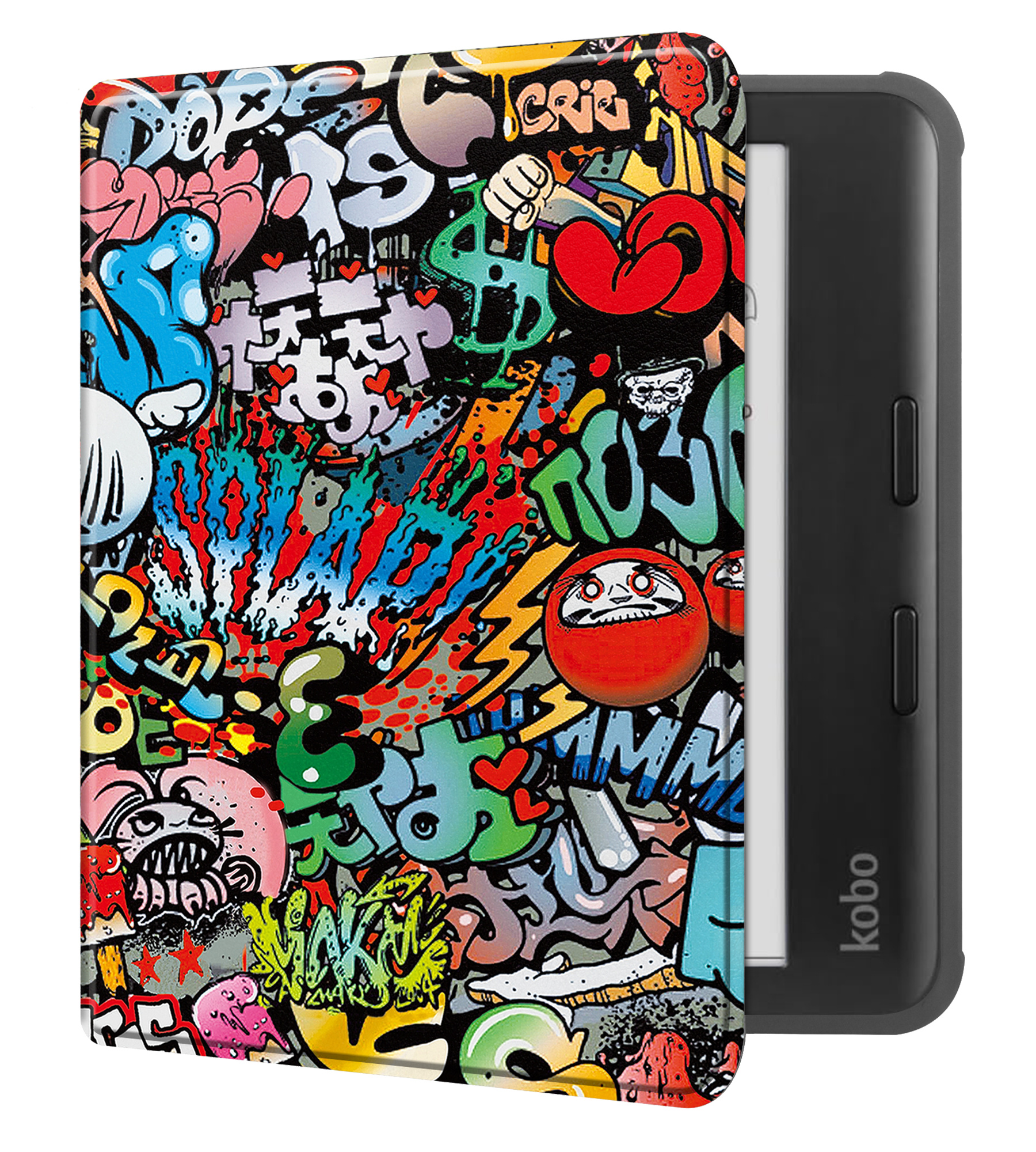 NoXx Hoes Geschikt voor Kobo Libra Colour Hoesje Bookcase Cover Book Case Hoes Sleepcover - Graffity