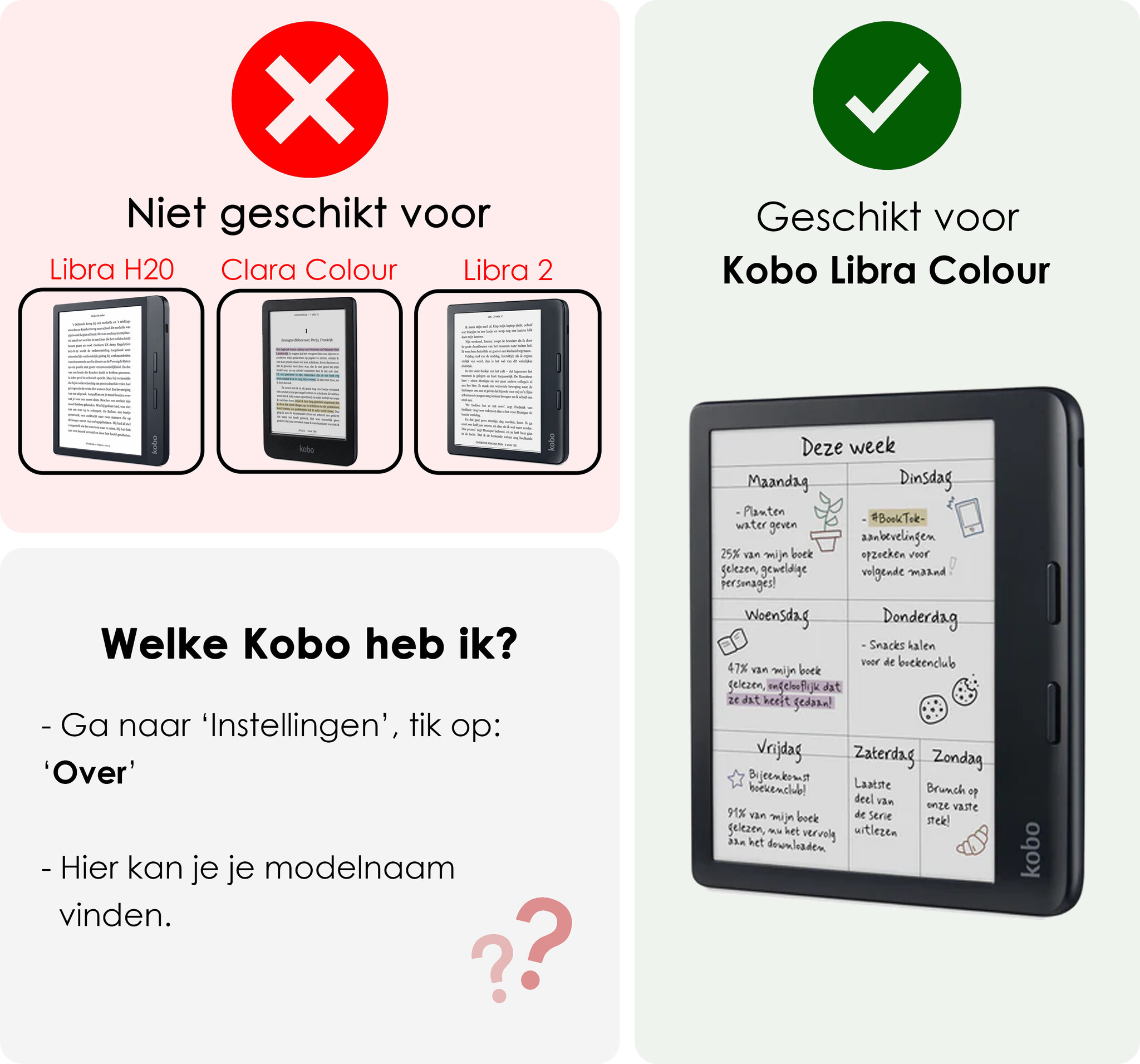 NoXx Hoes Geschikt voor Kobo Libra Colour Hoesje Bookcase Cover Book Case Hoes Sleepcover - Rood