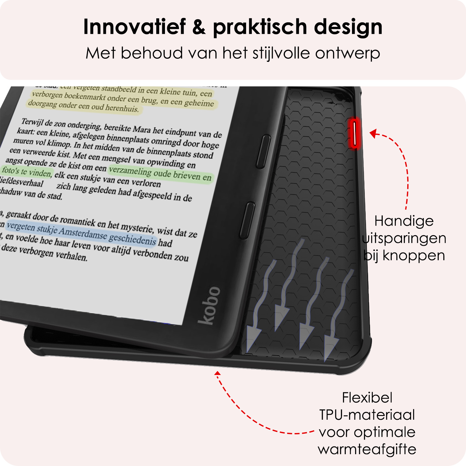 NoXx Hoes Geschikt voor Kobo Libra Colour Hoesje Bookcase Cover Book Case Hoes Sleepcover - Rood