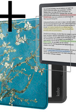 NoXx Hoes Geschikt voor Kobo Libra Colour Hoesje Bookcase Cover Book Case Hoes Sleepcover Met Screenprotector - Bloesem