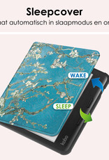 NoXx Hoes Geschikt voor Kobo Libra Colour Hoesje Bookcase Cover Book Case Hoes Sleepcover Met Screenprotector - Bloesem