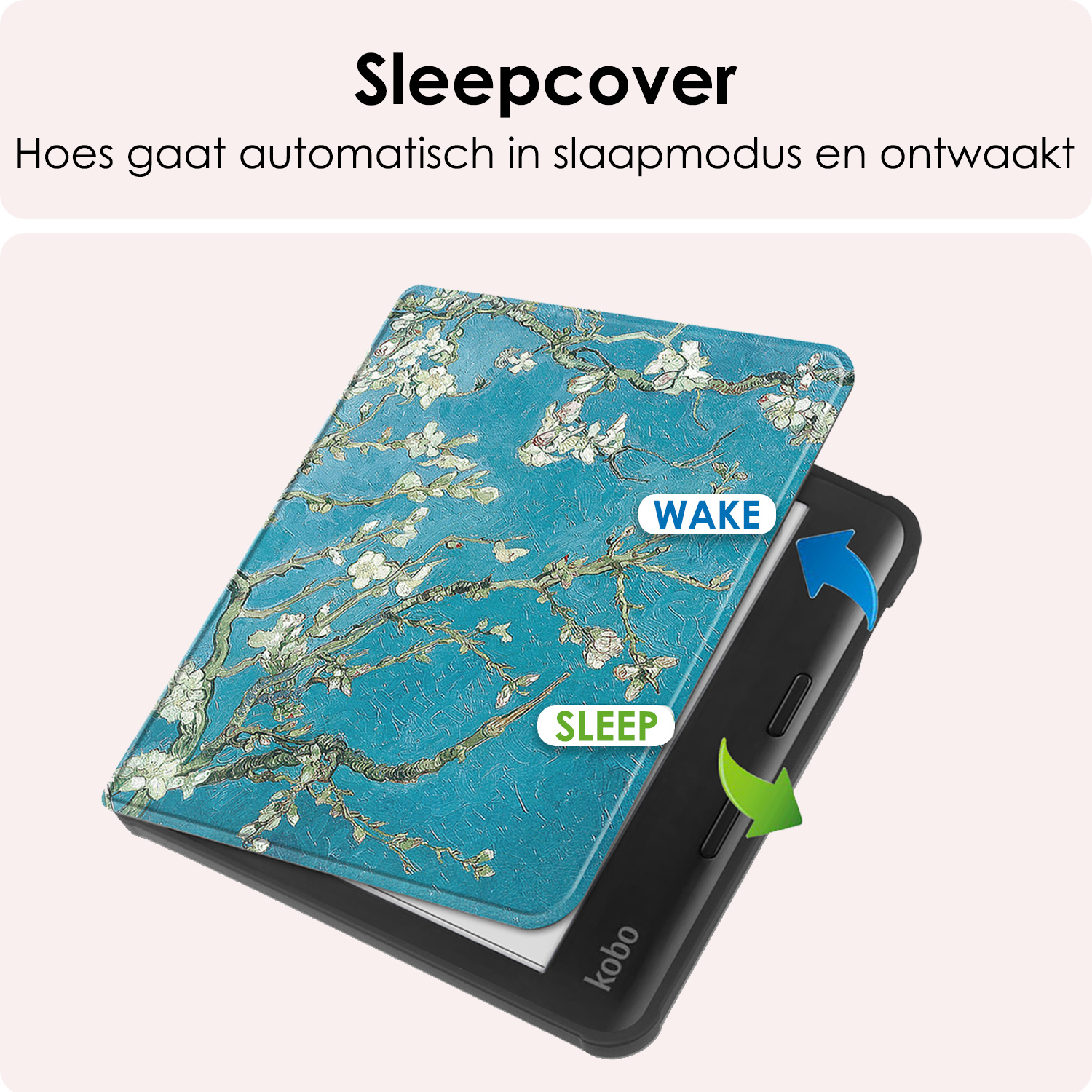NoXx Hoes Geschikt voor Kobo Libra Colour Hoesje Bookcase Cover Book Case Hoes Sleepcover Met Screenprotector - Bloesem