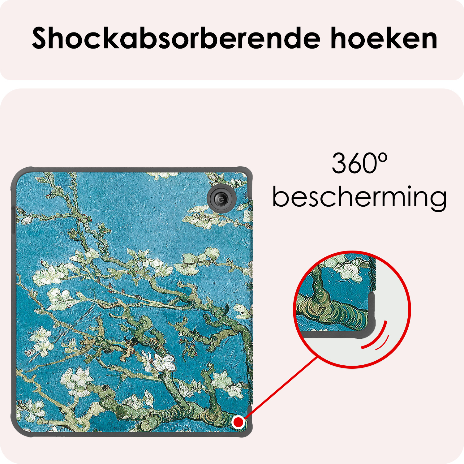 NoXx Hoes Geschikt voor Kobo Libra Colour Hoesje Bookcase Cover Book Case Hoes Sleepcover Met Screenprotector - Bloesem