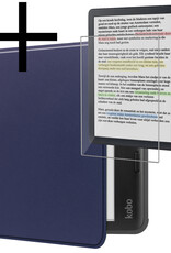 NoXx Hoes Geschikt voor Kobo Libra Colour Hoesje Bookcase Cover Book Case Hoes Sleepcover Met Screenprotector - Donkerblauw