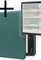 NoXx Hoes Geschikt voor Kobo Libra Colour Hoesje Bookcase Cover Book Case Hoes Sleepcover Met Screenprotector - Donkergroen