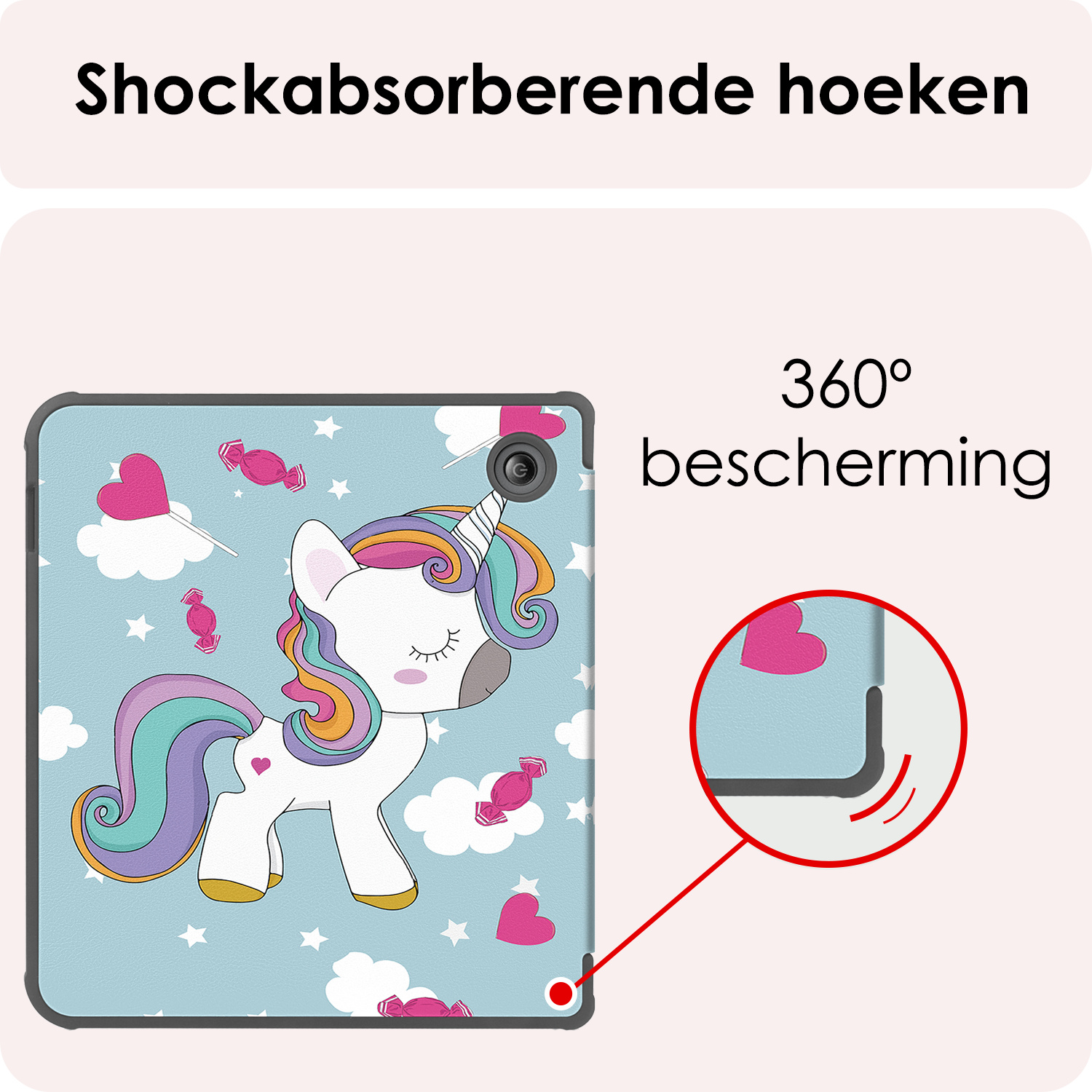 NoXx Hoes Geschikt voor Kobo Libra Colour Hoesje Bookcase Cover Book Case Hoes Sleepcover Met Screenprotector - Eenhoorn