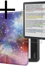 NoXx Hoes Geschikt voor Kobo Libra Colour Hoesje Bookcase Cover Book Case Hoes Sleepcover Met Screenprotector - Galaxy