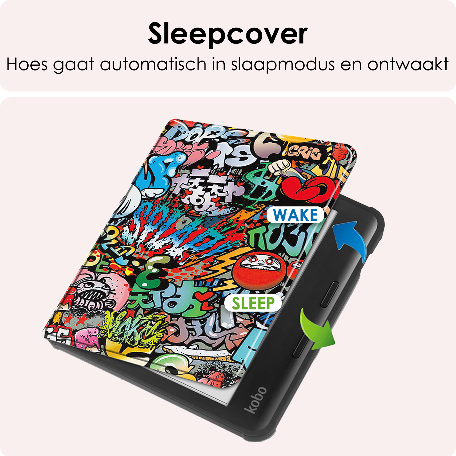 NoXx Hoes Geschikt voor Kobo Libra Colour Hoesje Bookcase Cover Book Case Hoes Sleepcover Met Screenprotector - Graffity
