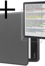 NoXx Hoes Geschikt voor Kobo Libra Colour Hoesje Bookcase Cover Book Case Hoes Sleepcover Met Screenprotector - Grijs