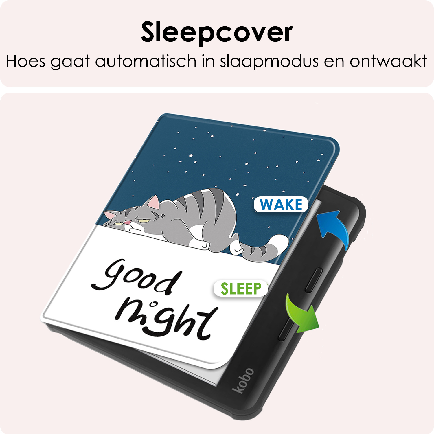 NoXx Hoes Geschikt voor Kobo Libra Colour Hoesje Bookcase Cover Book Case Hoes Sleepcover Met Screenprotector - Kat