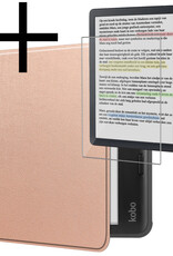 NoXx Hoes Geschikt voor Kobo Libra Colour Hoesje Bookcase Cover Book Case Hoes Sleepcover Met Screenprotector - Rosé Goud