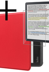 NoXx Hoes Geschikt voor Kobo Libra Colour Hoesje Bookcase Cover Book Case Hoes Sleepcover Met Screenprotector - Rood