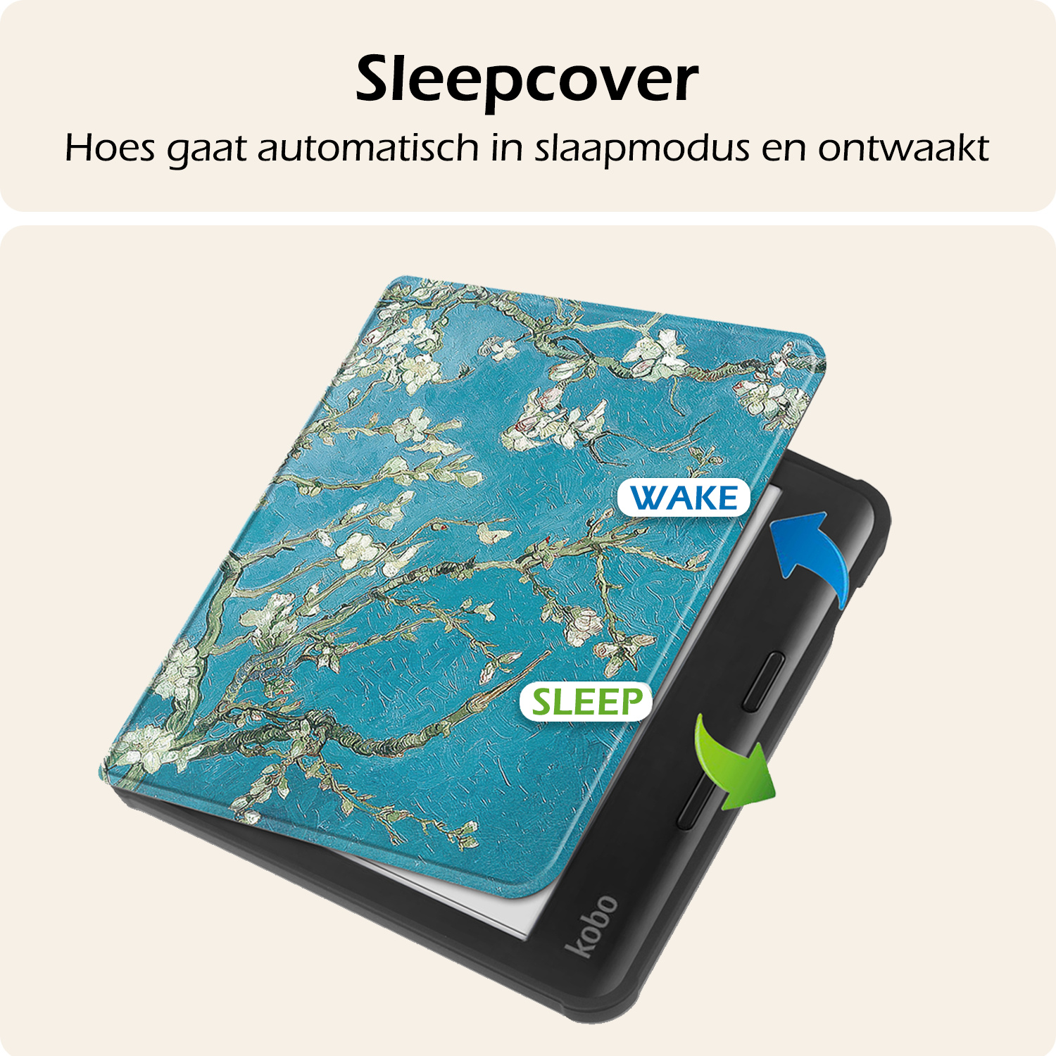 Nomfy Hoesje Geschikt voor Kobo Libra Colour Hoes Book Case - Hoes Geschikt voor Kobo Libra Colour Hoesje Book Cover Met Screenprotector - Bloesem