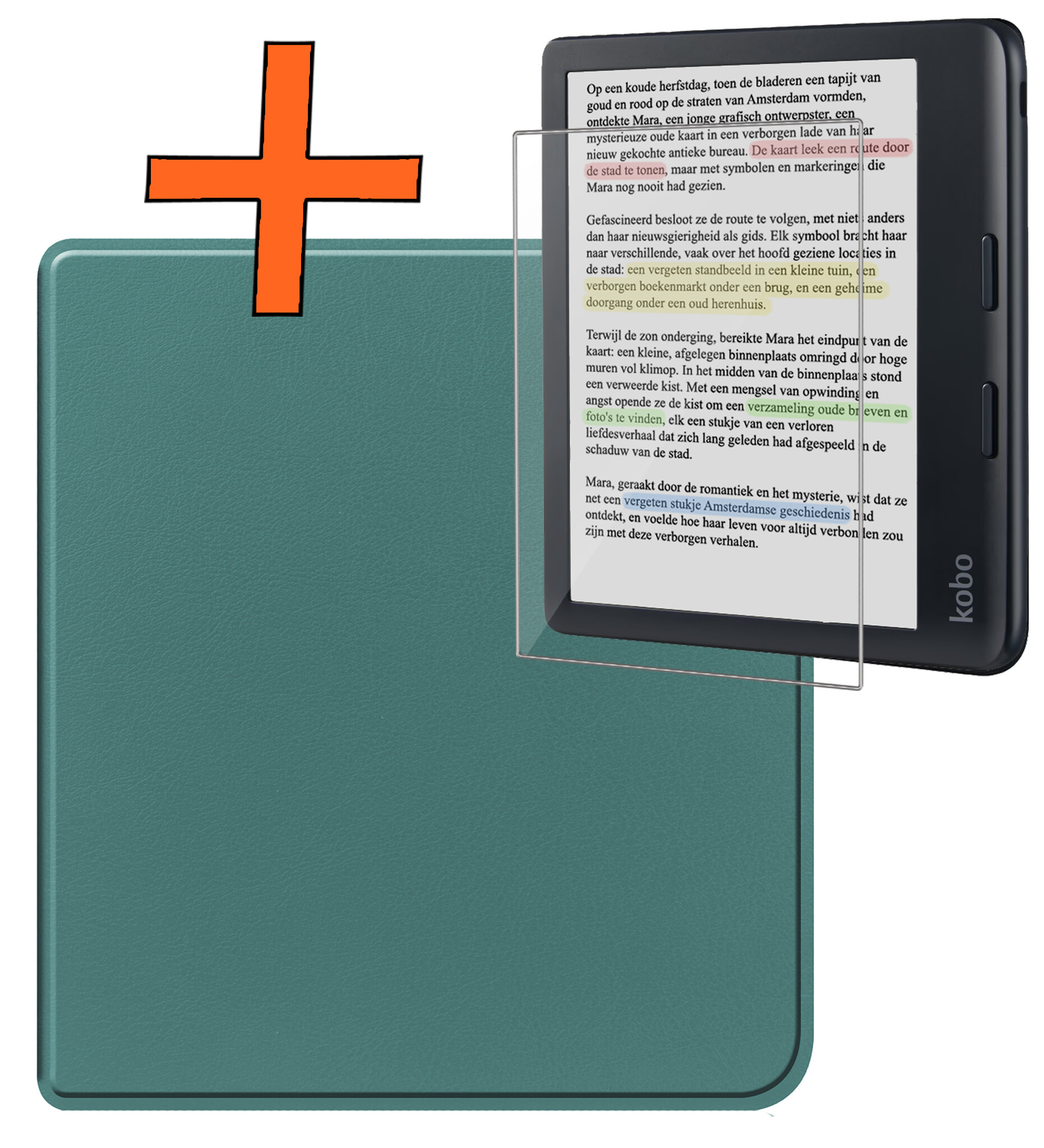 Nomfy Hoesje Geschikt voor Kobo Libra Colour Hoes Book Case - Hoes Geschikt voor Kobo Libra Colour Hoesje Book Cover Met Screenprotector - Donkergroen
