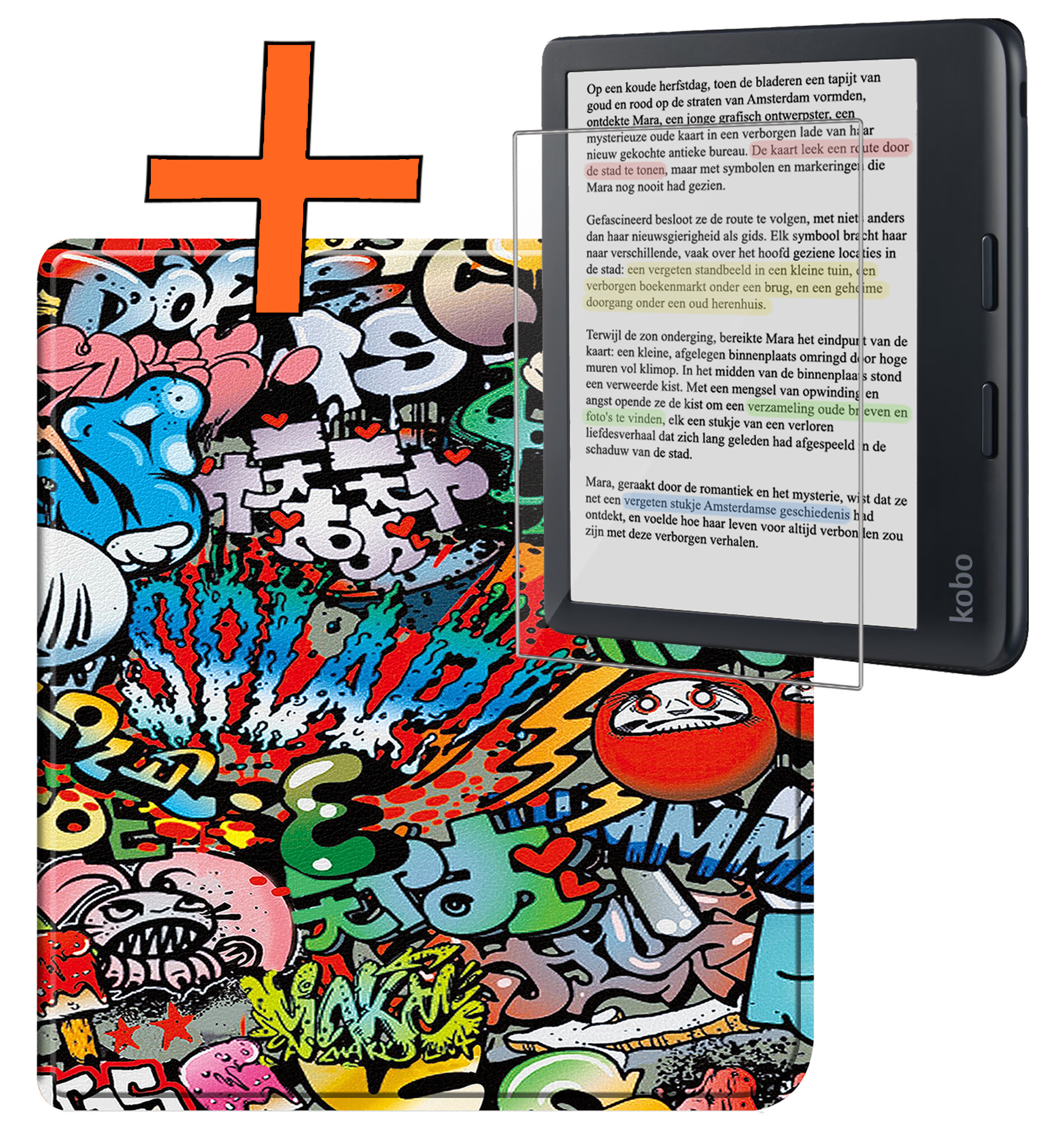 Nomfy Hoesje Geschikt voor Kobo Libra Colour Hoes Book Case - Hoes Geschikt voor Kobo Libra Colour Hoesje Book Cover Met Screenprotector - Graffity