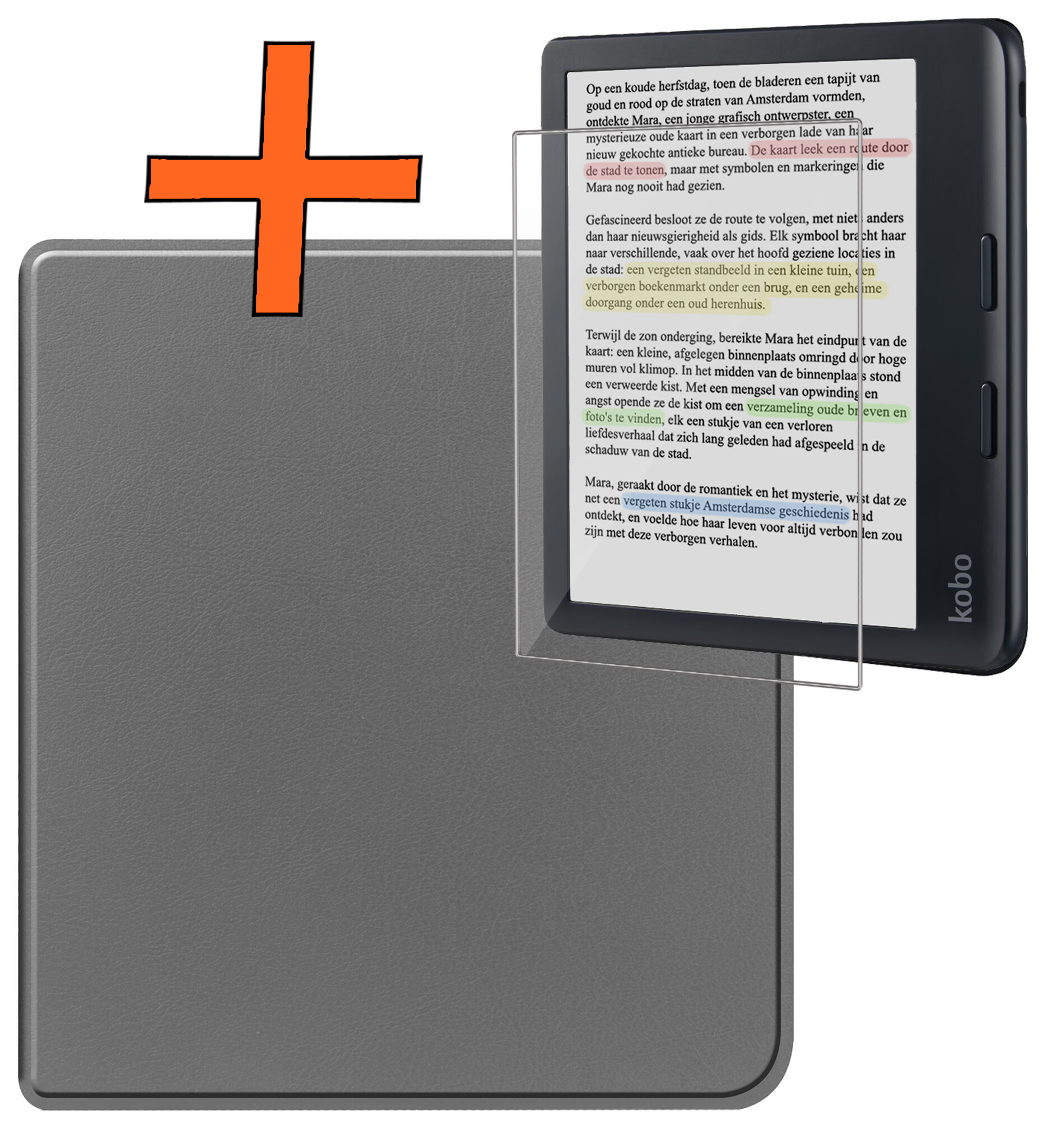 Nomfy Hoesje Geschikt voor Kobo Libra Colour Hoes Book Case - Hoes Geschikt voor Kobo Libra Colour Hoesje Book Cover Met Screenprotector - Grijs