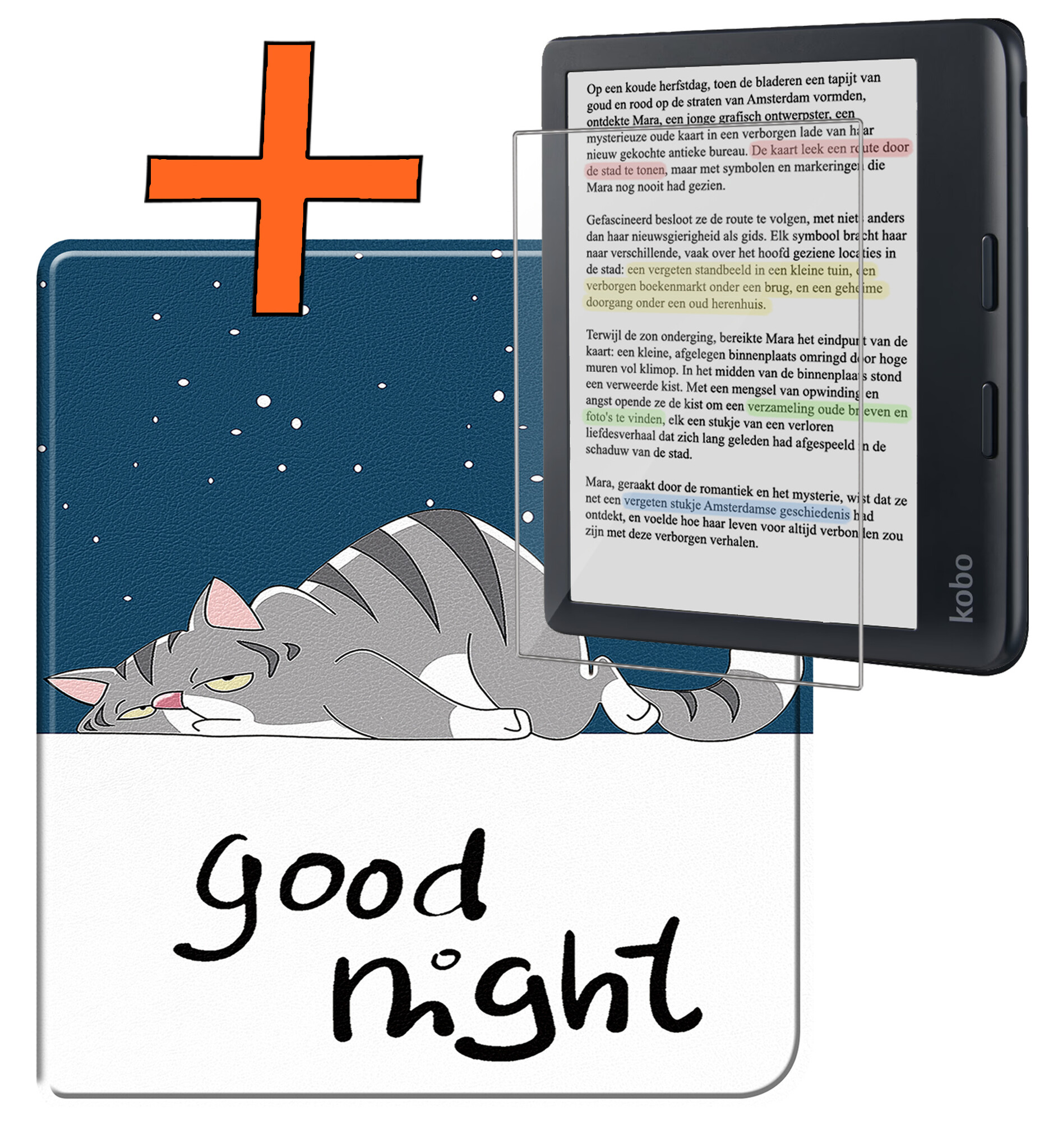 Nomfy Hoesje Geschikt voor Kobo Libra Colour Hoes Book Case - Hoes Geschikt voor Kobo Libra Colour Hoesje Book Cover Met Screenprotector - Kat