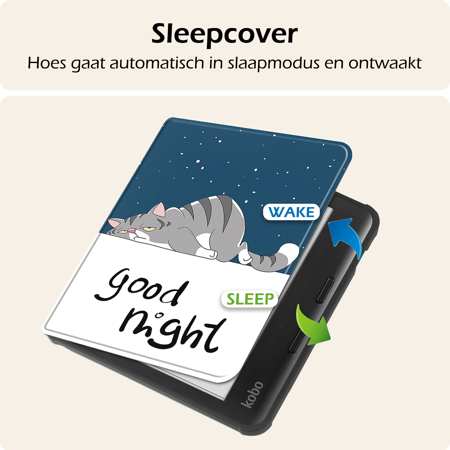 Nomfy Hoesje Geschikt voor Kobo Libra Colour Hoes Book Case - Hoes Geschikt voor Kobo Libra Colour Hoesje Book Cover Met Screenprotector - Kat