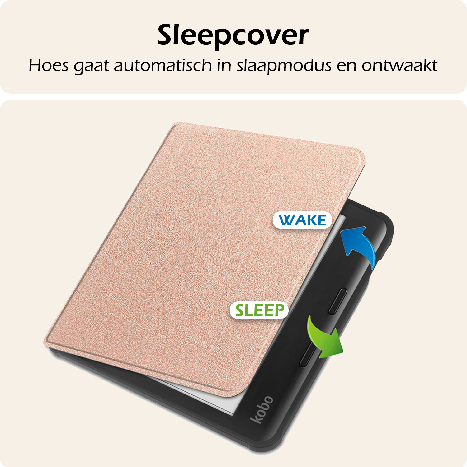 Nomfy Hoesje Geschikt voor Kobo Libra Colour Hoes Book Case - Hoes Geschikt voor Kobo Libra Colour Hoesje Book Cover Met Screenprotector - Rosé Goud