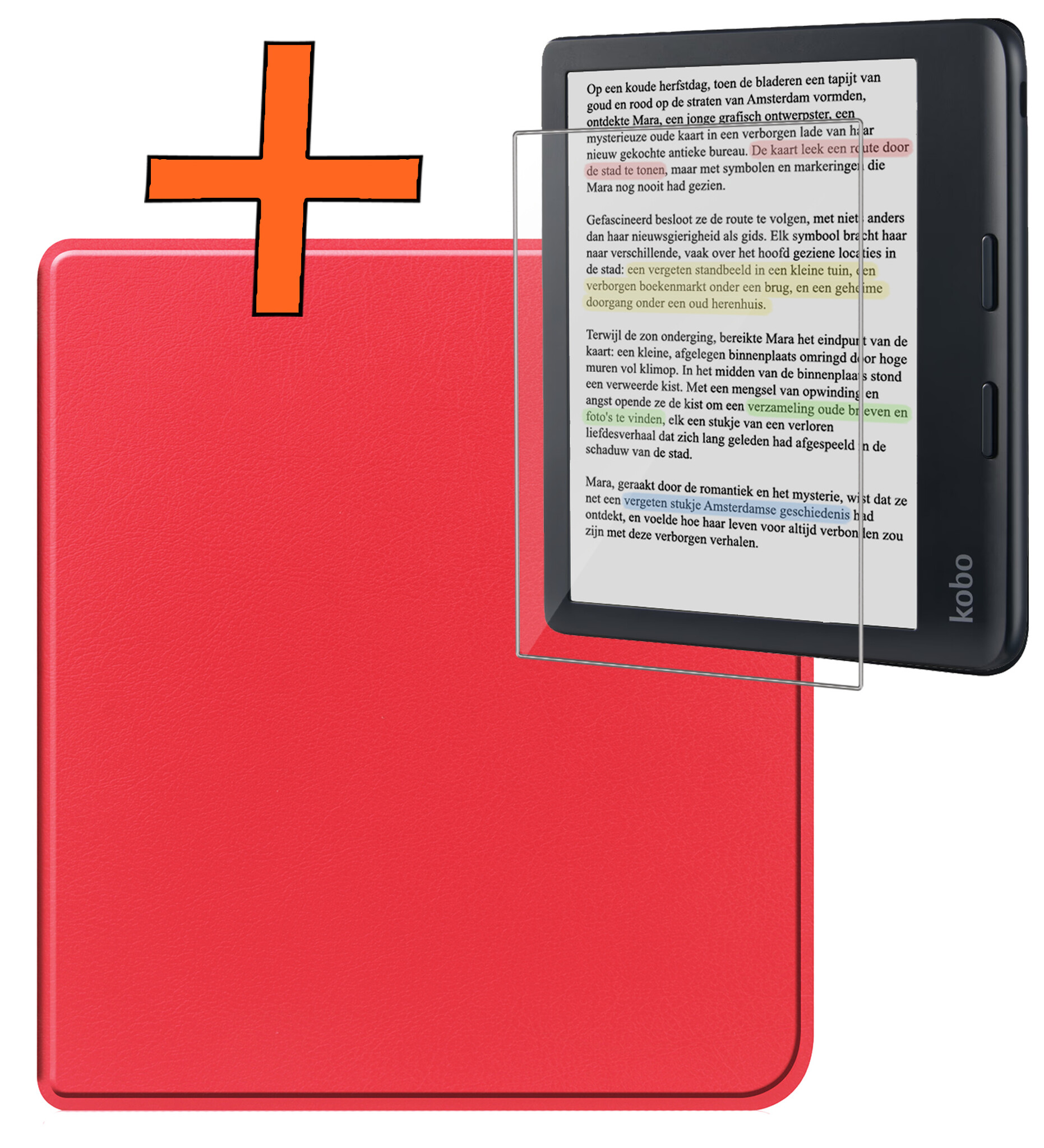 Nomfy Hoesje Geschikt voor Kobo Libra Colour Hoes Book Case - Hoes Geschikt voor Kobo Libra Colour Hoesje Book Cover Met Screenprotector - Rood