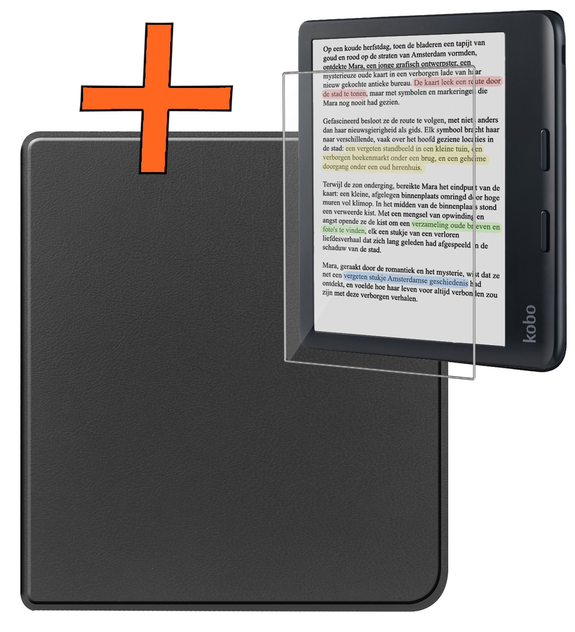 Nomfy Hoesje Geschikt voor Kobo Libra Colour Hoes Book Case - Hoes Geschikt voor Kobo Libra Colour Hoesje Book Cover Met Screenprotector - Zwart