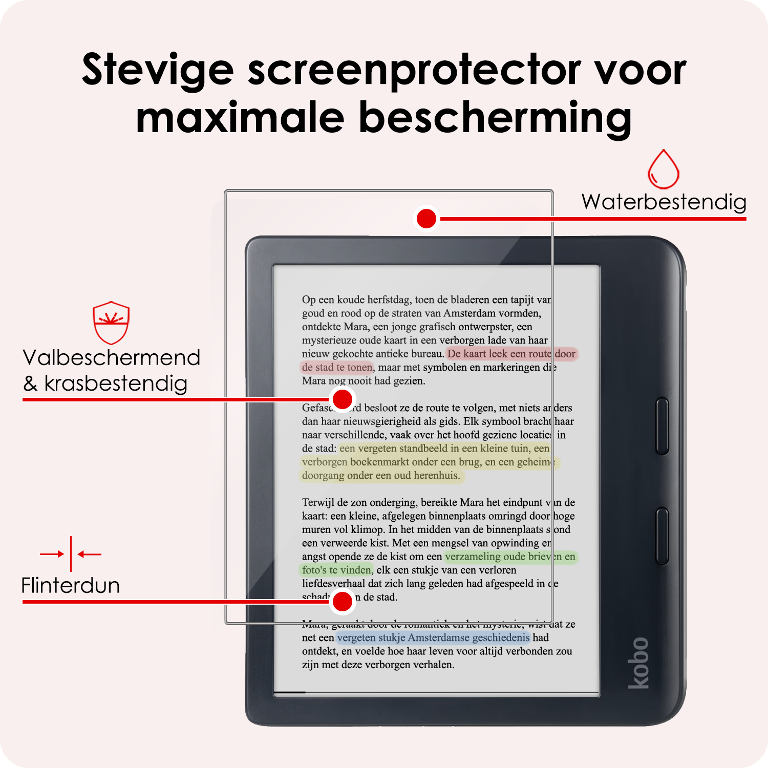 NoXx Hoes Geschikt voor Kobo Libra Colour Hoesje Bookcase Cover Book Case Hoes Sleepcover Met Screenprotector - Don't Touch Me