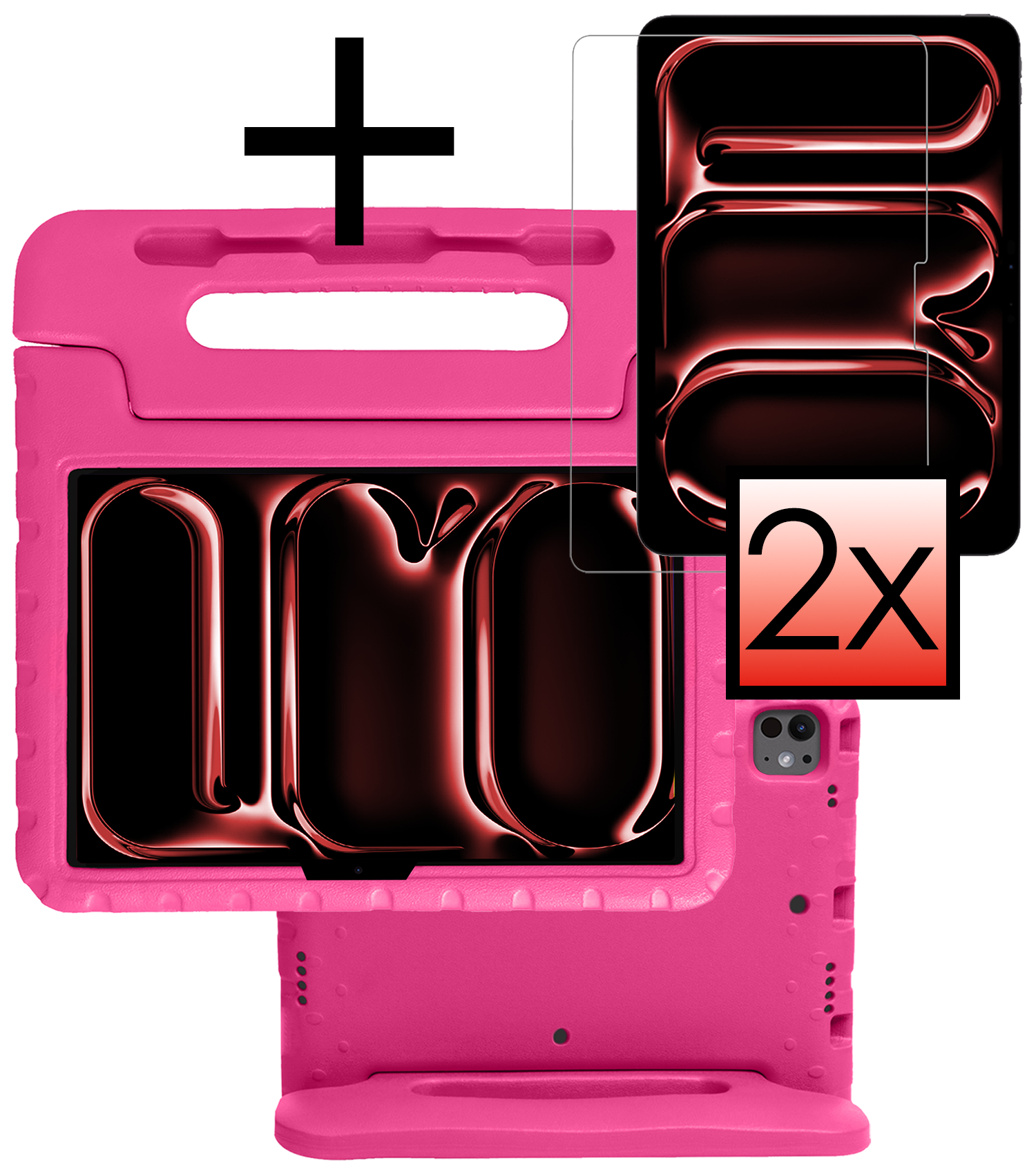 NoXx iPad Pro 11 inch 2024 Hoes Kinder Hoesje Kids Case Cover Kids Proof Met 2x Screenprotector - iPad Pro 11 inch 2024 Kinder Hoes - Roze