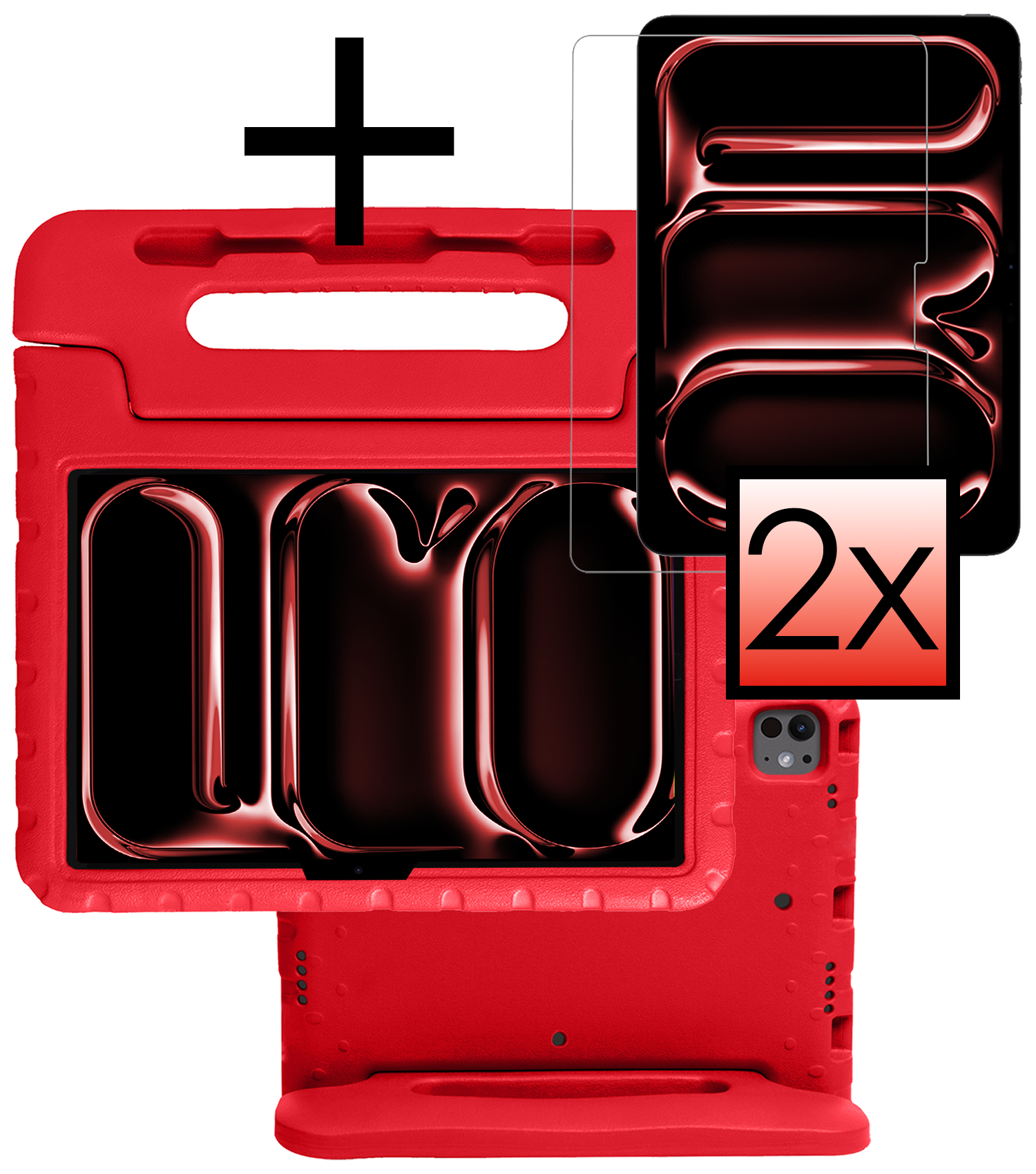 NoXx iPad Pro 11 inch 2024 Hoes Kinder Hoesje Kids Case Cover Kids Proof Met 2x Screenprotector - iPad Pro 11 inch 2024 Kinder Hoes - Rood