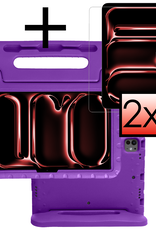 NoXx iPad Pro 11 inch 2024 Hoes Kinder Hoesje Kids Case Cover Kids Proof Met 2x Screenprotector - iPad Pro 11 inch 2024 Kinder Hoes - Paars