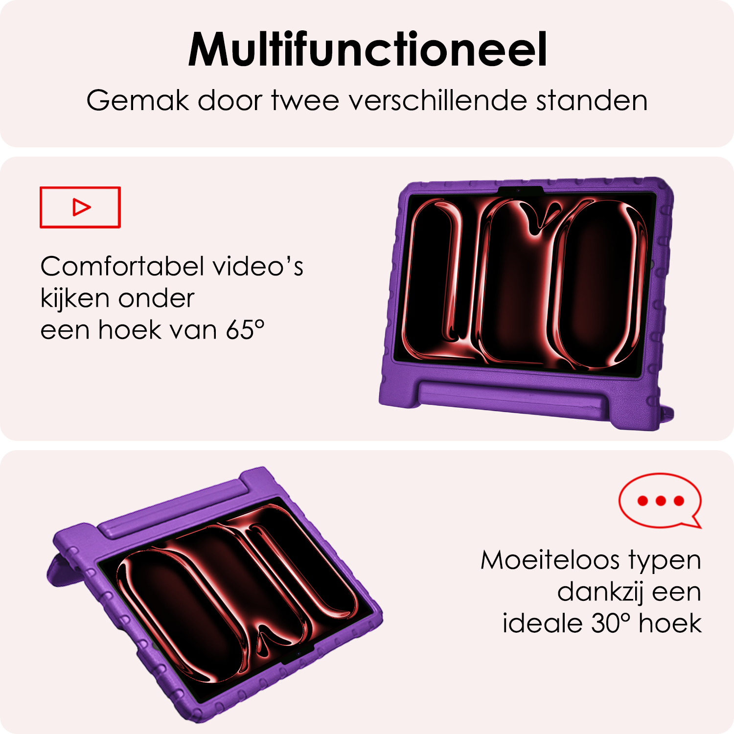 NoXx iPad Pro 11 inch 2024 Hoes Kinder Hoesje Kids Case Cover Kids Proof Met 2x Screenprotector - iPad Pro 11 inch 2024 Kinder Hoes - Paars