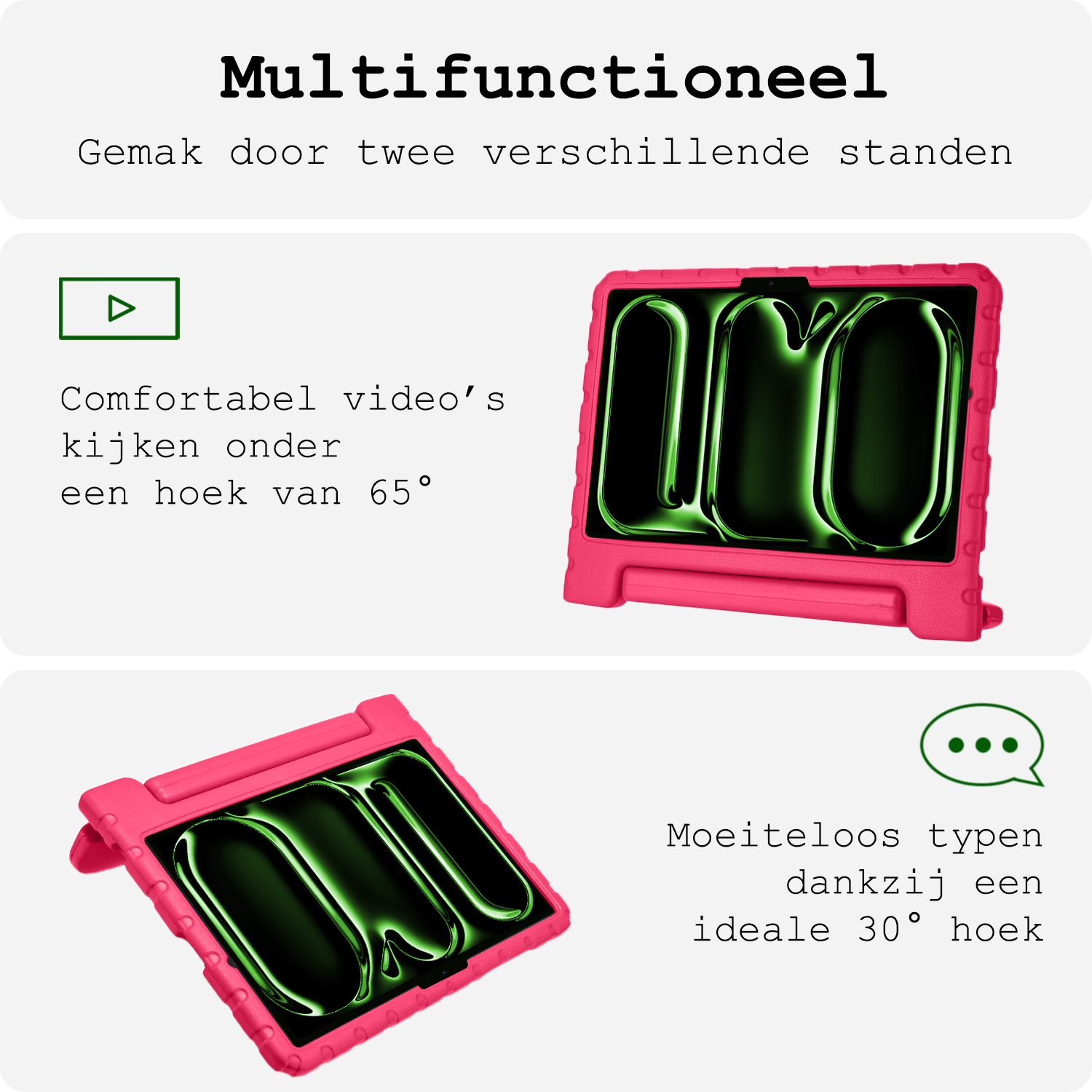 BASEY. iPad Pro 11 inch 2024 Hoes Kinder Hoesje Kids Case Cover Kids Proof Met 2x Screenprotector - iPad Pro 11 inch 2024 Kinder Hoes - Roze