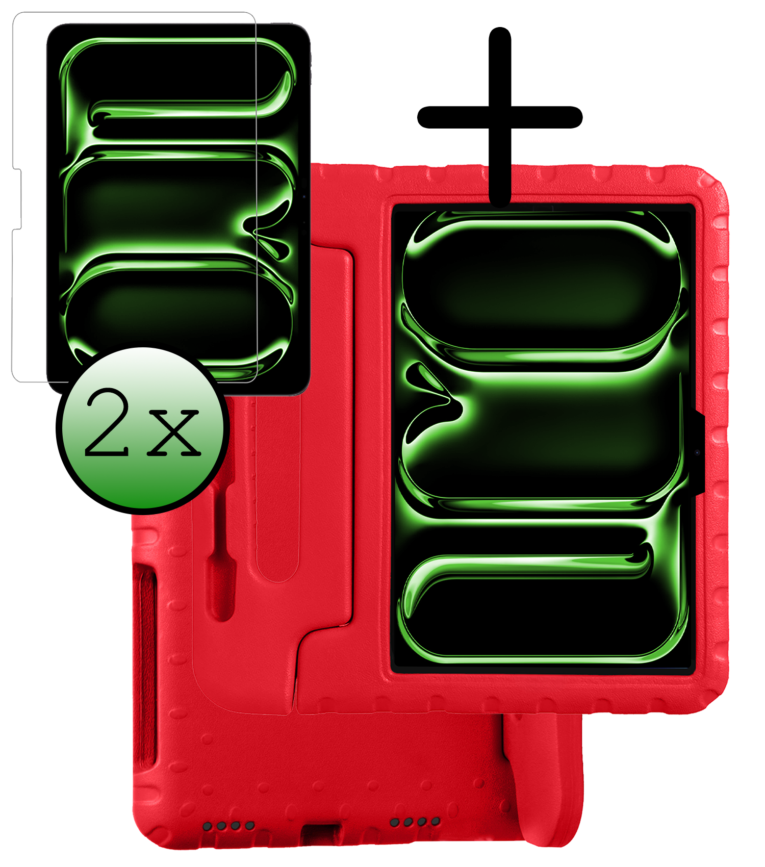 BASEY. iPad Pro 11 inch 2024 Hoes Kinder Hoesje Kids Case Cover Kids Proof Met 2x Screenprotector - iPad Pro 11 inch 2024 Kinder Hoes - Rood