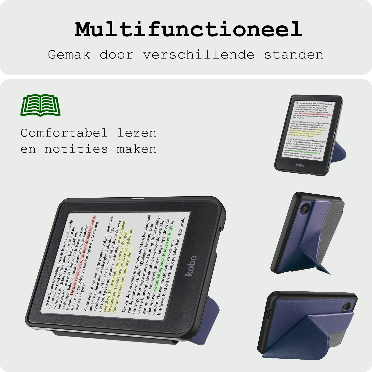 BASEY. Hoes Geschikt voor Kobo Clara Colour Hoesje Bookcase Cover Hoes Trifold - Hoesje Geschikt voor Kobo Clara Colour Hoes Cover Case - Donkerblauw