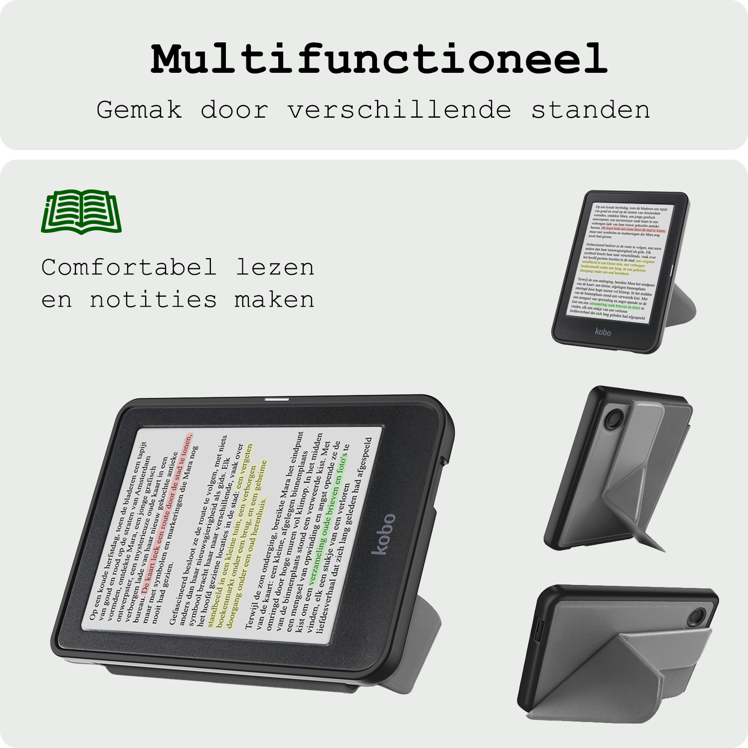 BASEY. Hoes Geschikt voor Kobo Clara Colour Hoesje Bookcase Cover Hoes Trifold - Hoesje Geschikt voor Kobo Clara Colour Hoes Cover Case - Grijs
