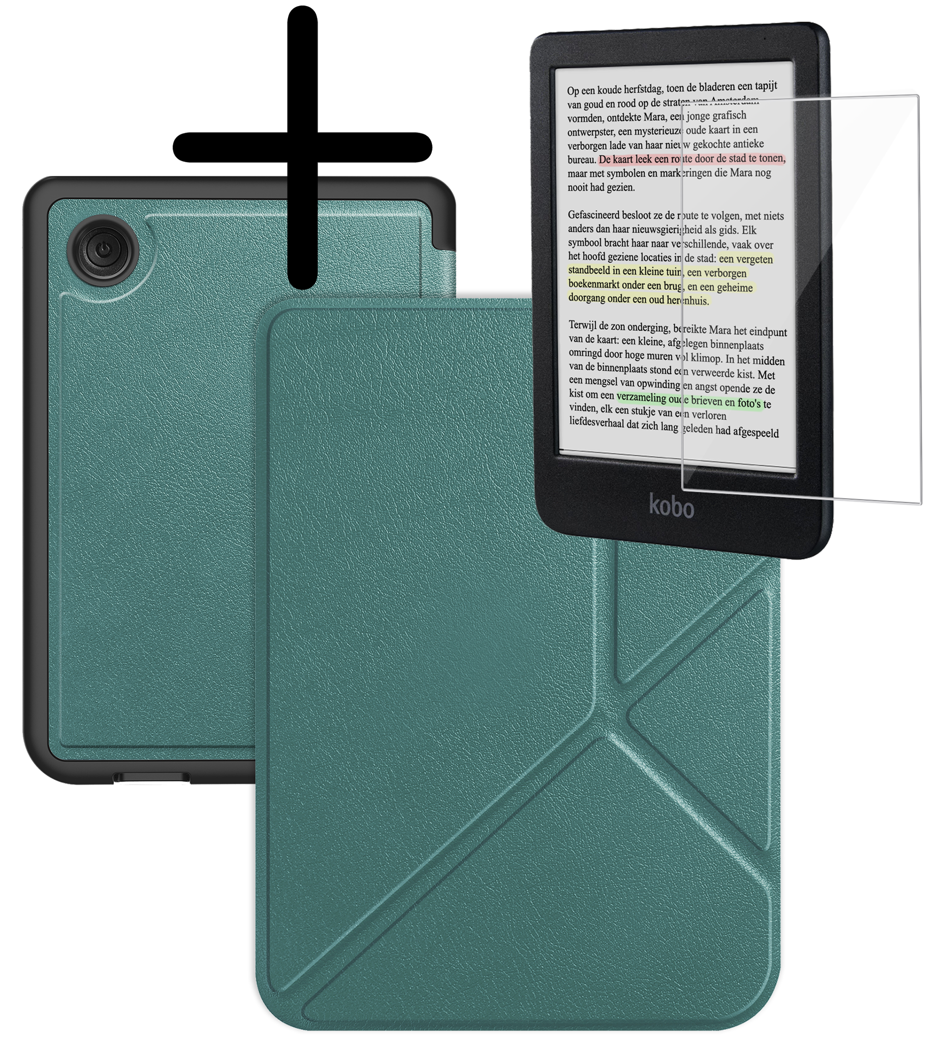 BASEY. Hoes Geschikt voor Kobo Clara Colour Hoesje Bookcase Cover Hoes Trifold Met Screenprotector - Hoesje Geschikt voor Kobo Clara Colour Hoes Cover Case - Donkergroen