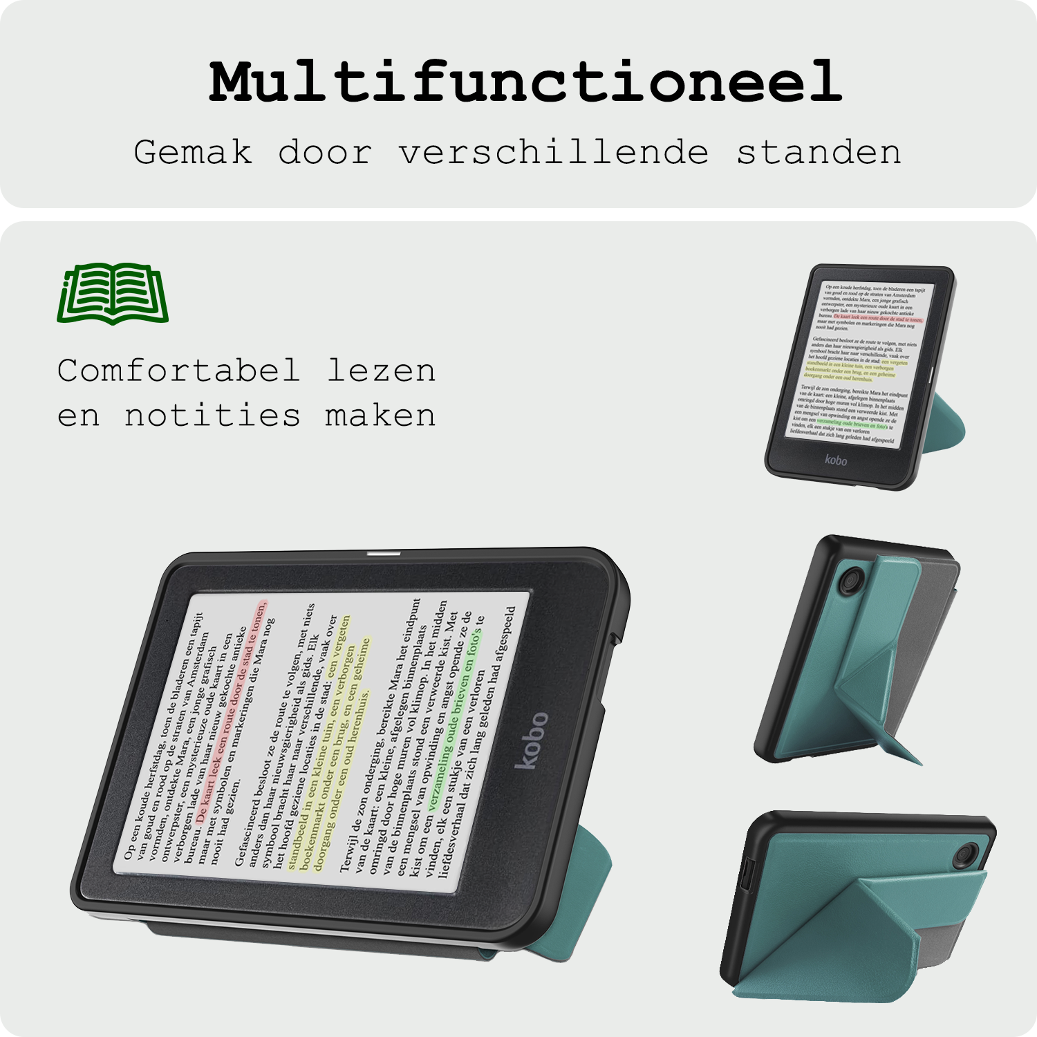 BASEY. Hoes Geschikt voor Kobo Clara Colour Hoesje Bookcase Cover Hoes Trifold Met Screenprotector - Hoesje Geschikt voor Kobo Clara Colour Hoes Cover Case - Donkergroen