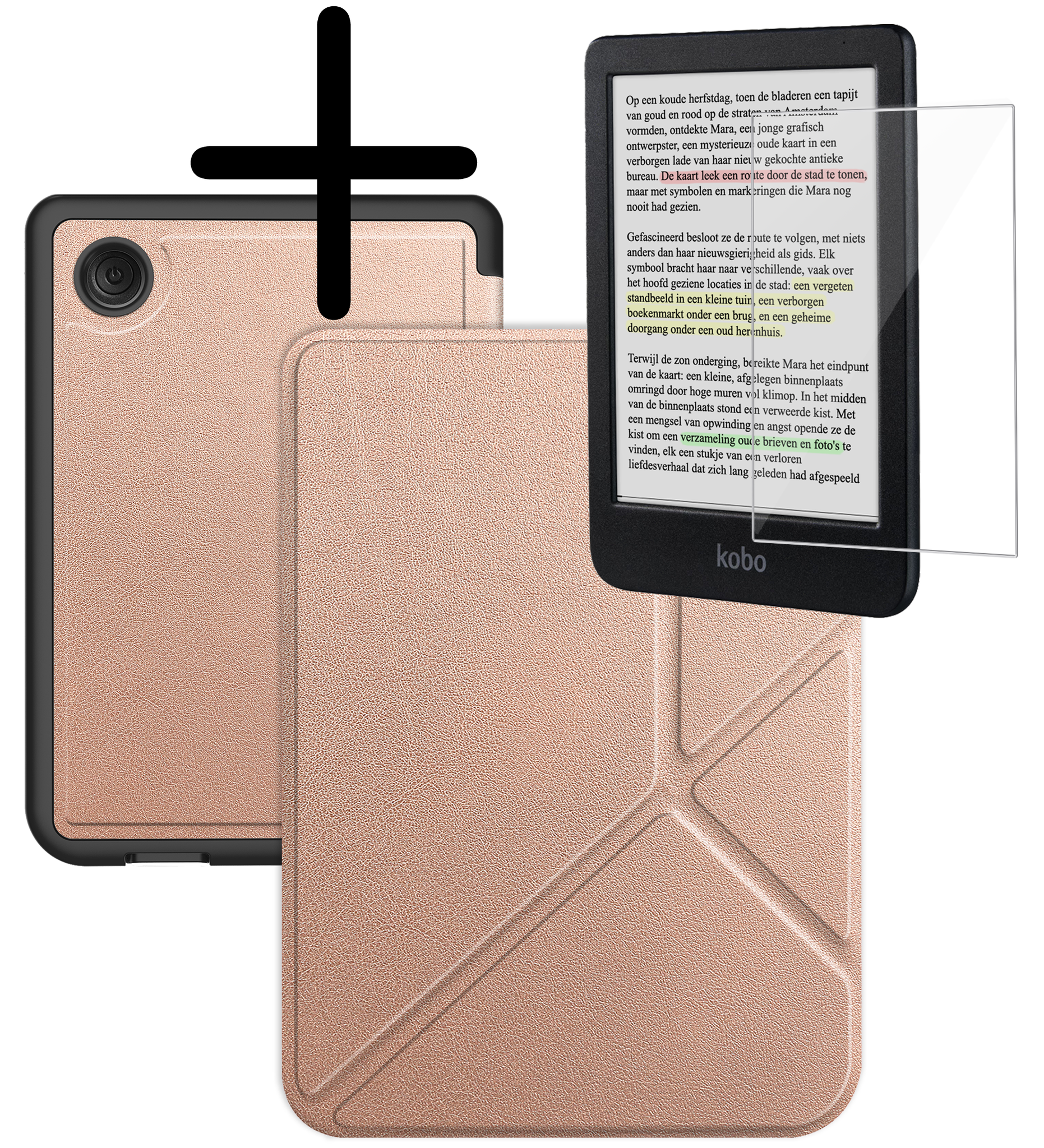 BASEY. Hoes Geschikt voor Kobo Clara Colour Hoesje Bookcase Cover Hoes Trifold Met Screenprotector - Hoesje Geschikt voor Kobo Clara Colour Hoes Cover Case - Rosé Goud
