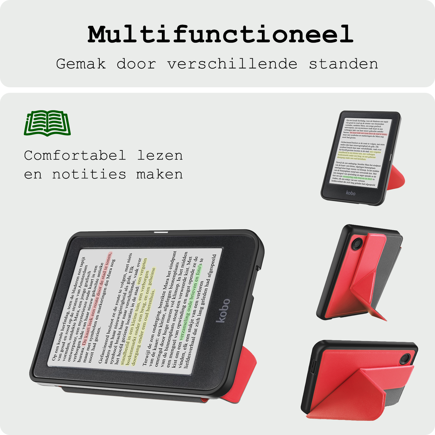 BASEY. Hoes Geschikt voor Kobo Clara Colour Hoesje Bookcase Cover Hoes Trifold Met Screenprotector - Hoesje Geschikt voor Kobo Clara Colour Hoes Cover Case - Rood