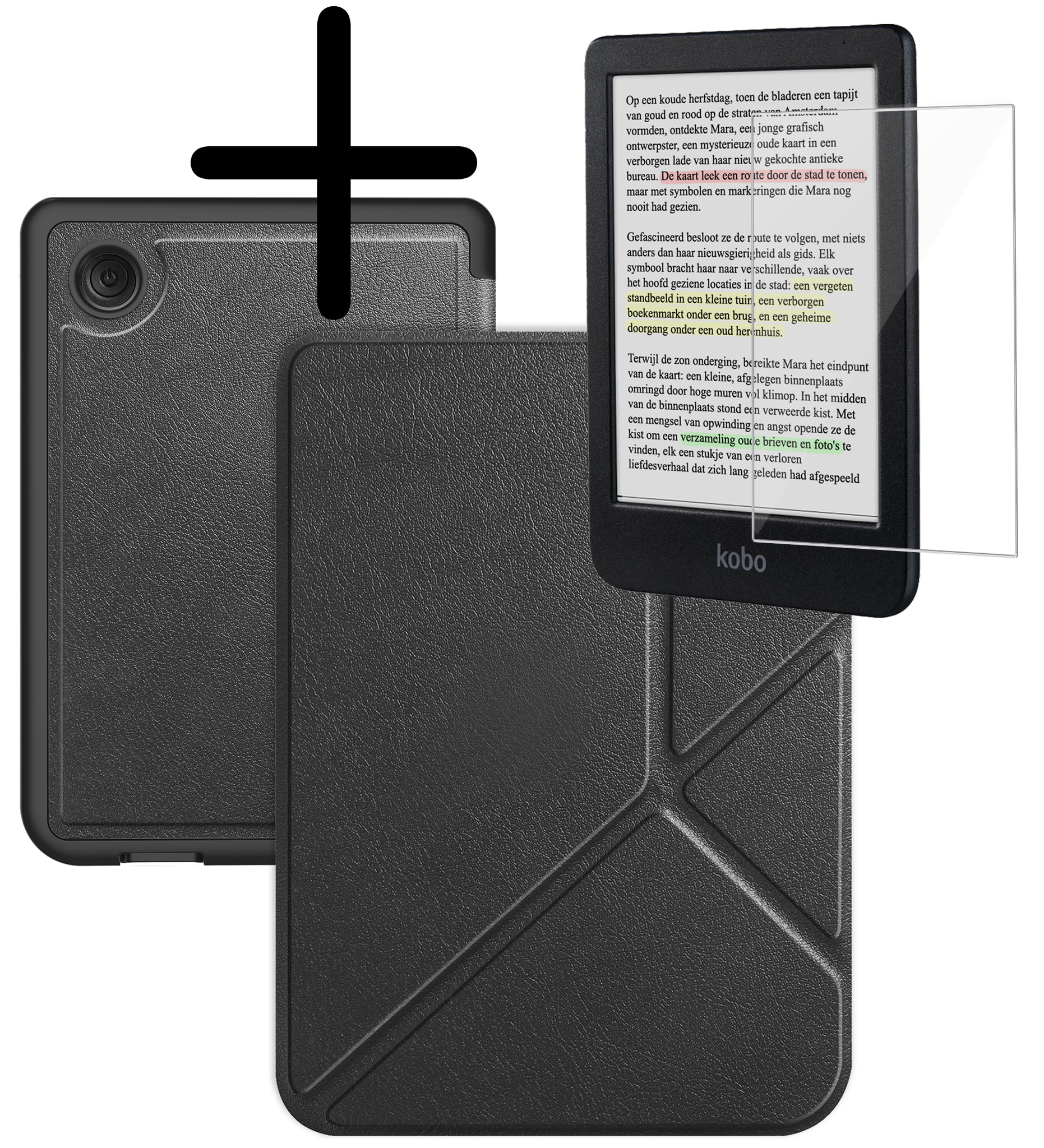 BASEY. Hoes Geschikt voor Kobo Clara Colour Hoesje Bookcase Cover Hoes Trifold Met Screenprotector - Hoesje Geschikt voor Kobo Clara Colour Hoes Cover Case - Zwart