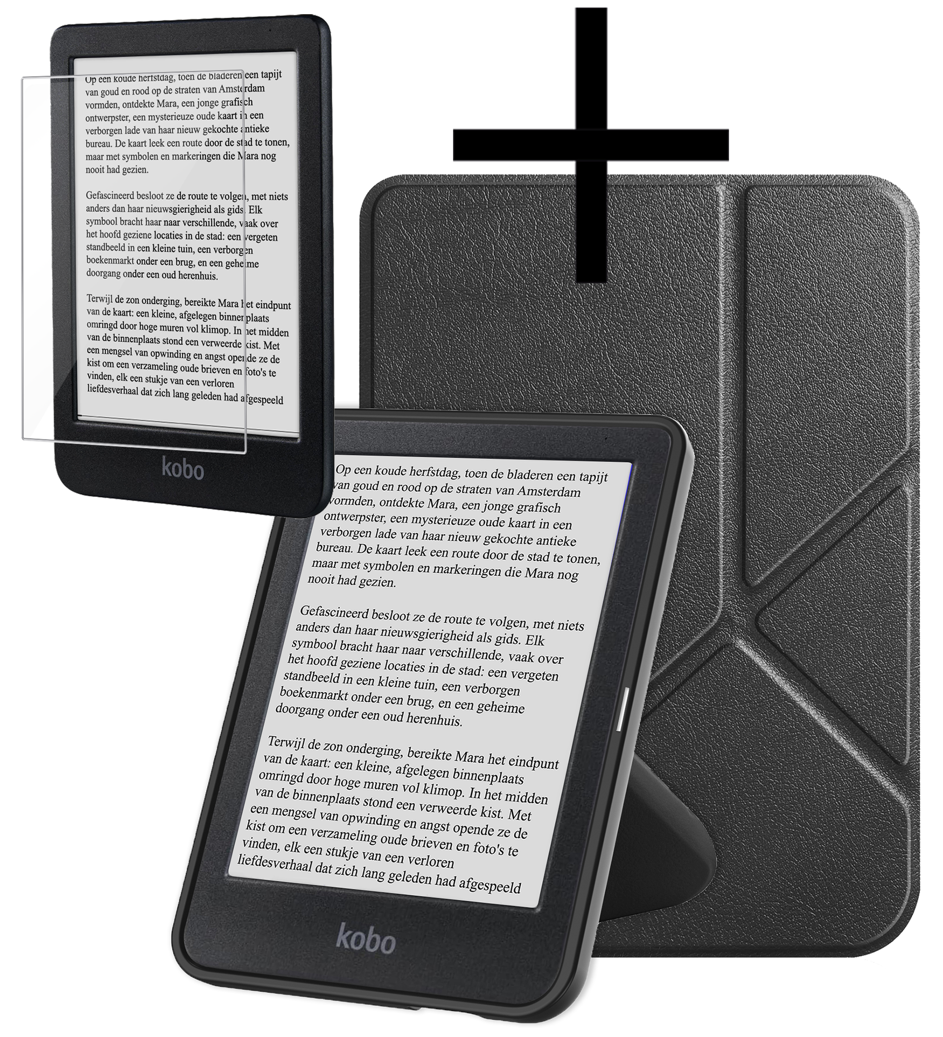 NoXx Hoes Geschikt voor Kobo Clara BW Hoesje Bookcase Cover Book Case Hoes Cover Trifold Met Screenprotector - Zwart