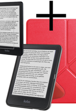 NoXx Hoes Geschikt voor Kobo Clara BW Hoesje Bookcase Cover Book Case Hoes Cover Trifold Met Screenprotector - Rood
