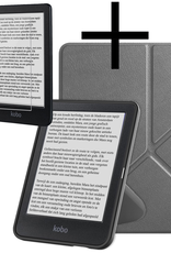 NoXx Hoes Geschikt voor Kobo Clara BW Hoesje Bookcase Cover Book Case Hoes Cover Trifold Met Screenprotector - Grijs