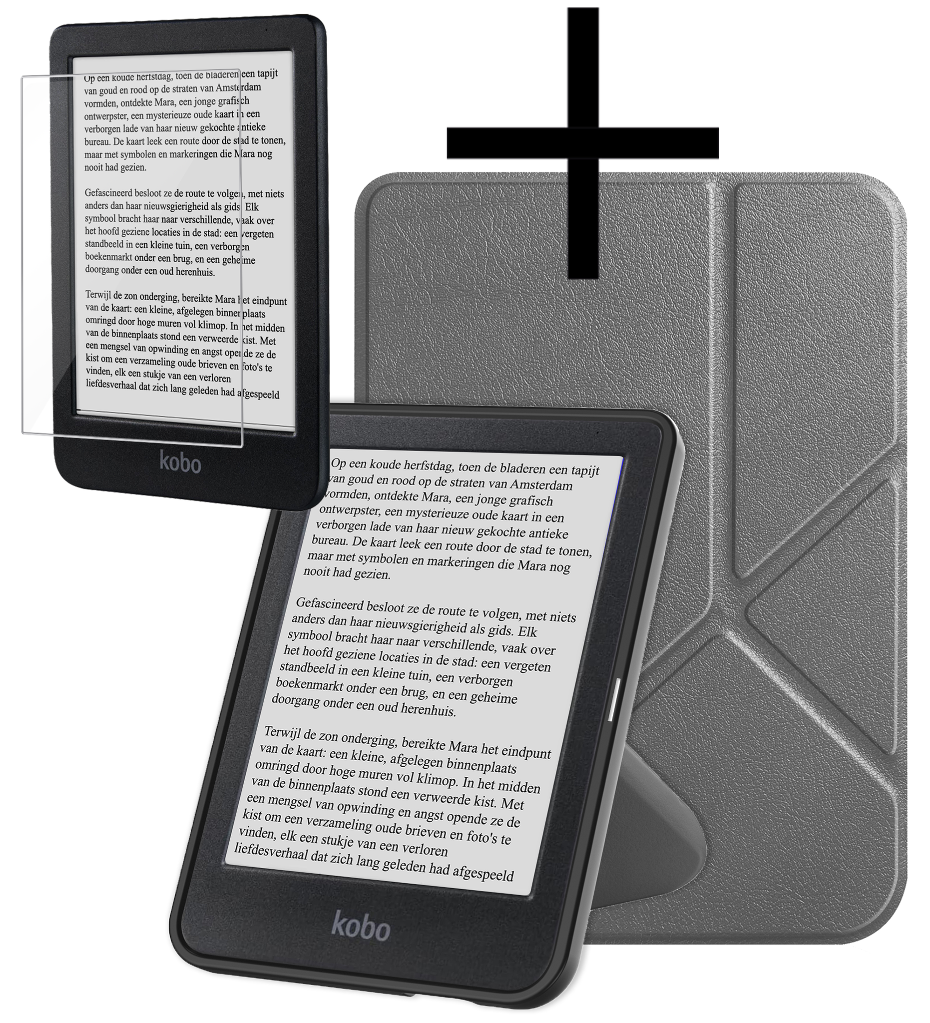 NoXx Hoes Geschikt voor Kobo Clara BW Hoesje Bookcase Cover Book Case Hoes Cover Trifold Met Screenprotector - Grijs